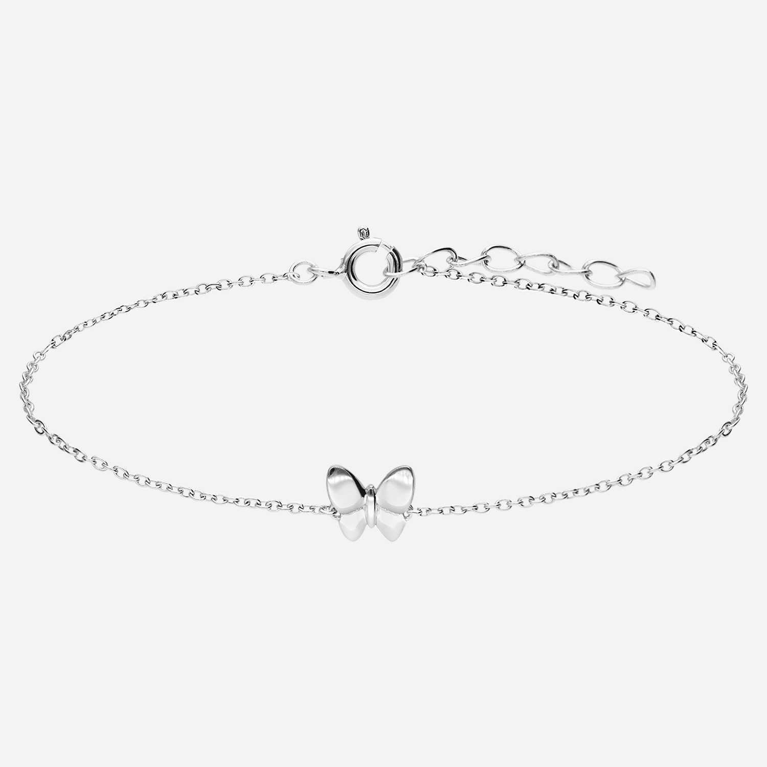 Armband i rhodinerat silver - fjäril 19 cm