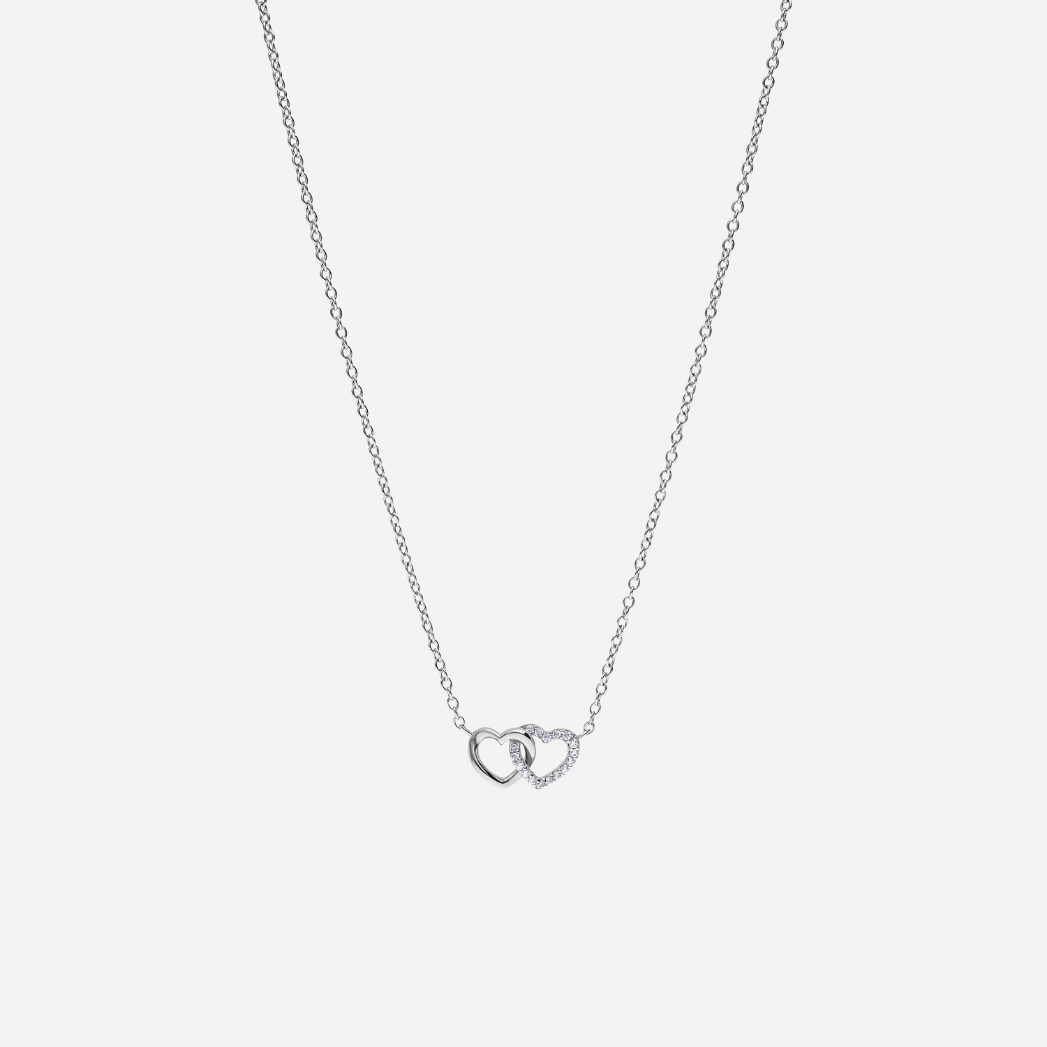 Rhodinerat silverhalsband med sammanlänkade hjärtan - 42+3 cm.