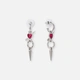 Silverfärgade örhängen, fuchsia hjärta med pil - 50mm