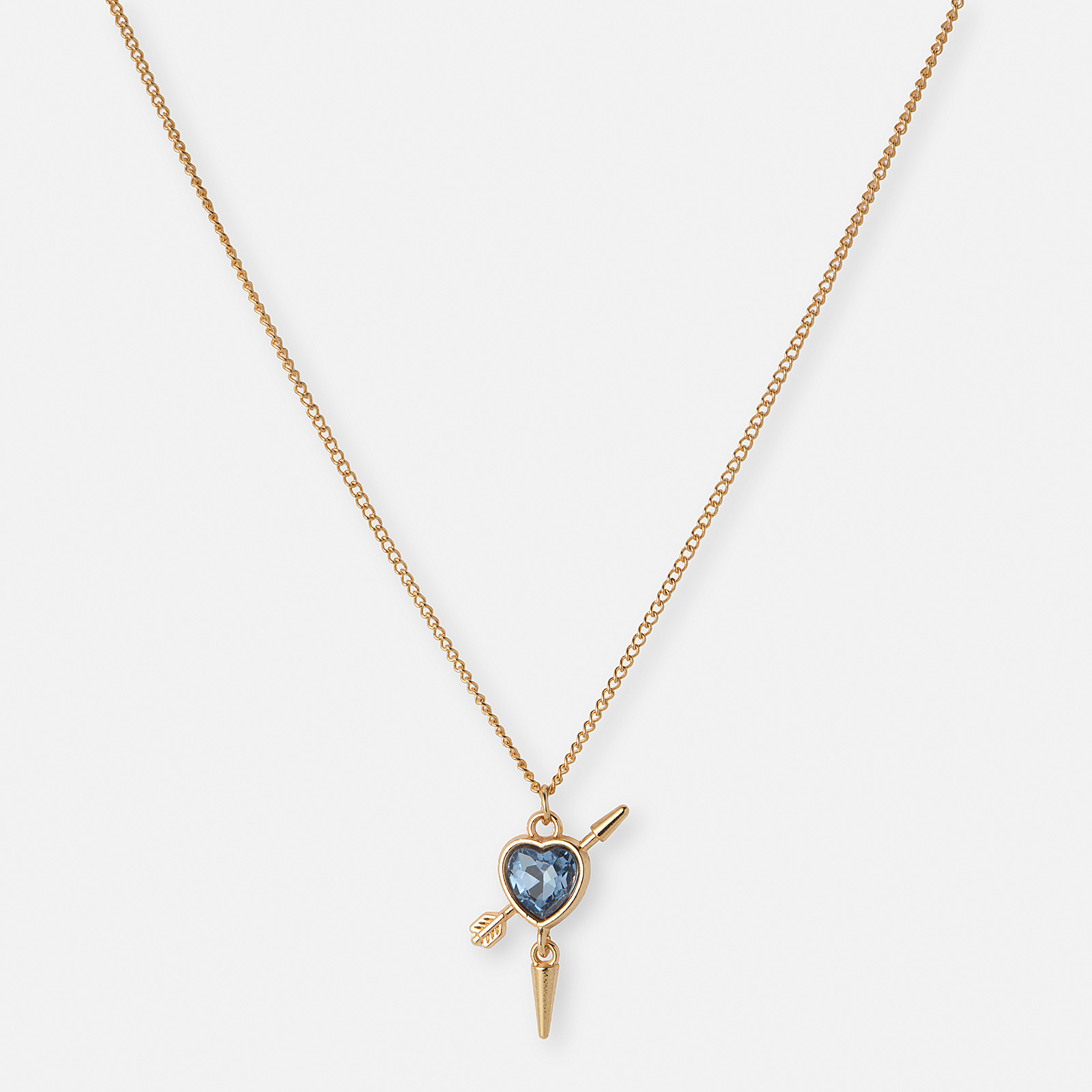 Guldfärgat halsband, ljusblått hjärta med nit - 42+7cm