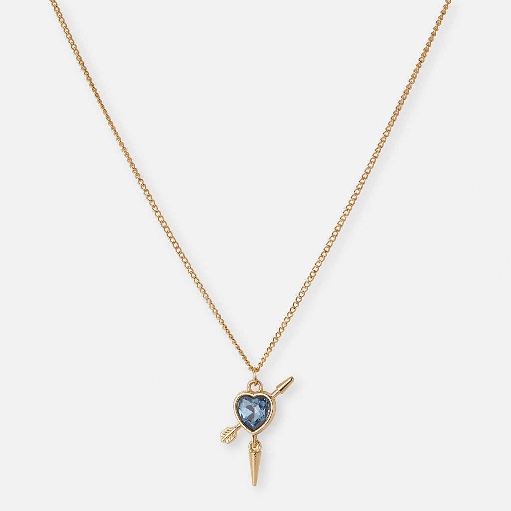 Guldfärgat halsband, ljusblått hjärta med nit - 42+7cm