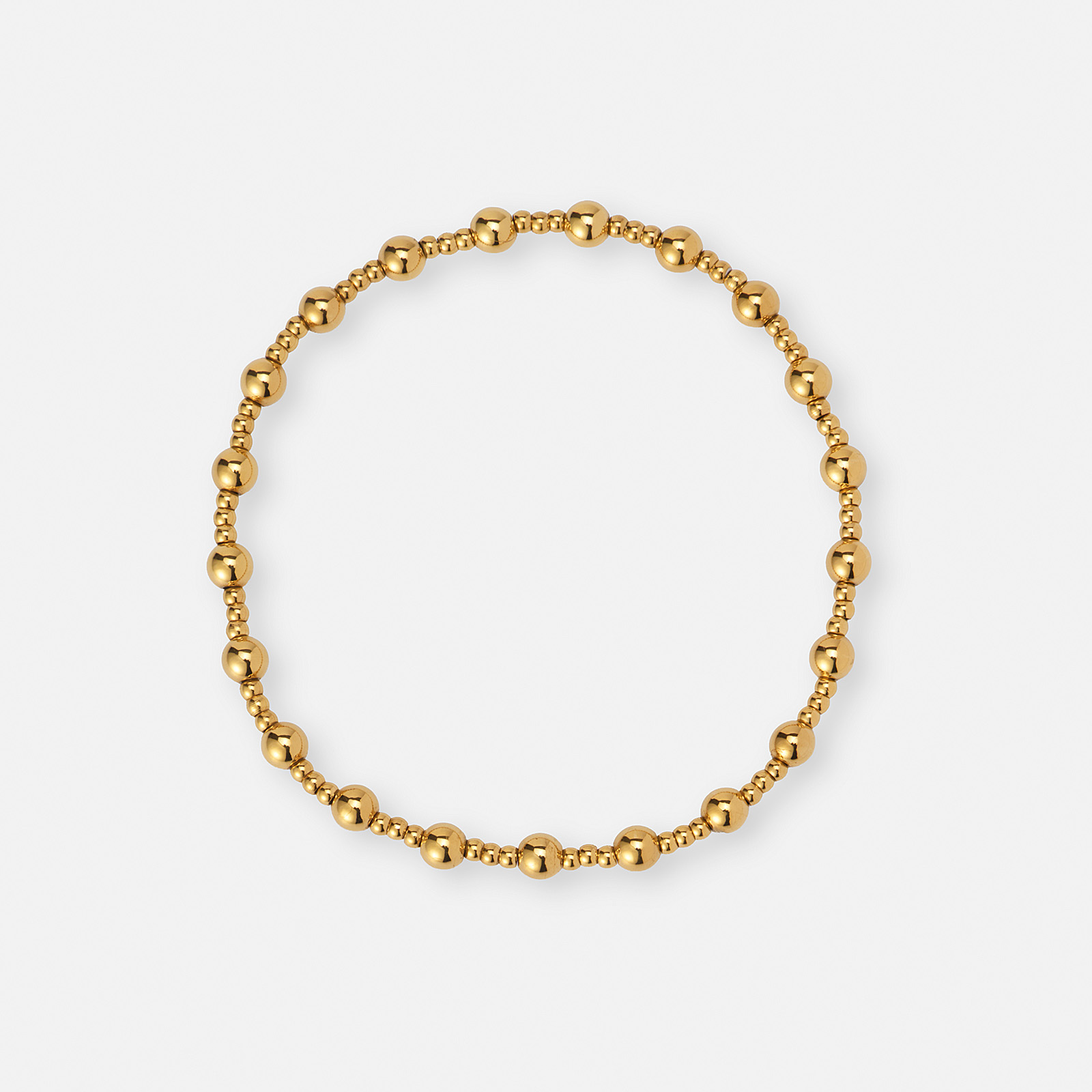 Armband i guldpläterat stål - elastiskt med kulor 2&4mm