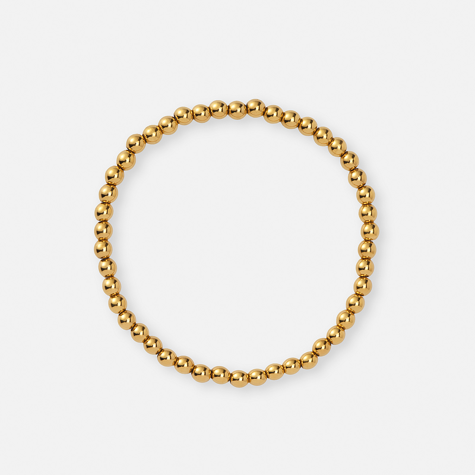 Armband i guldpläterat stål - elastiskt med 4mm kulor, 17cm