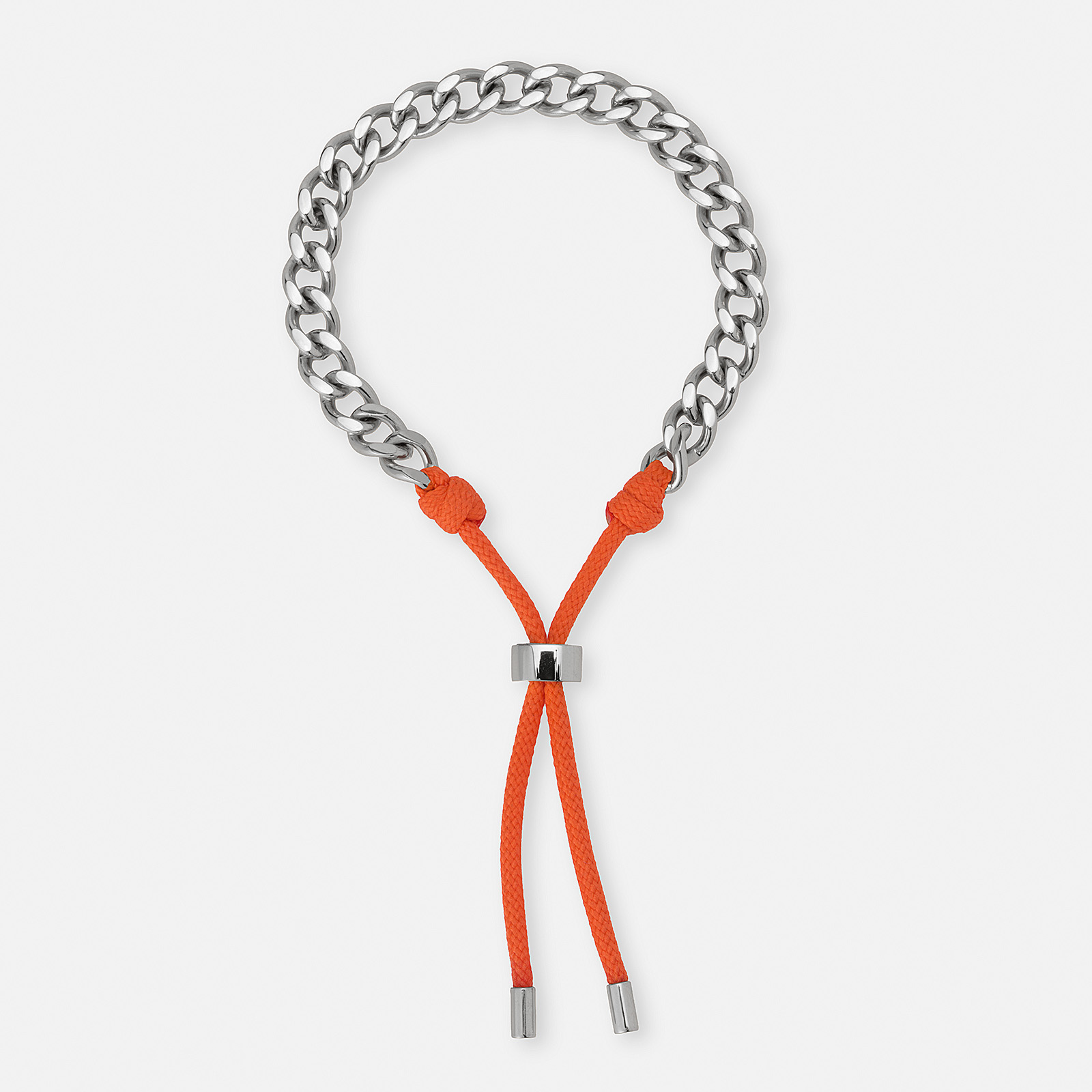 Armband i stål - 6mm pansar med justerbart orange tygrep