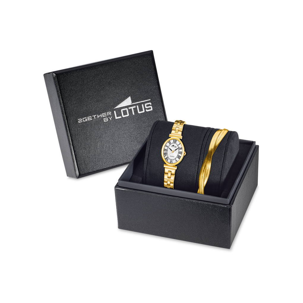 Lotus 2gether dam vit/guld, metallband - L19018/5
