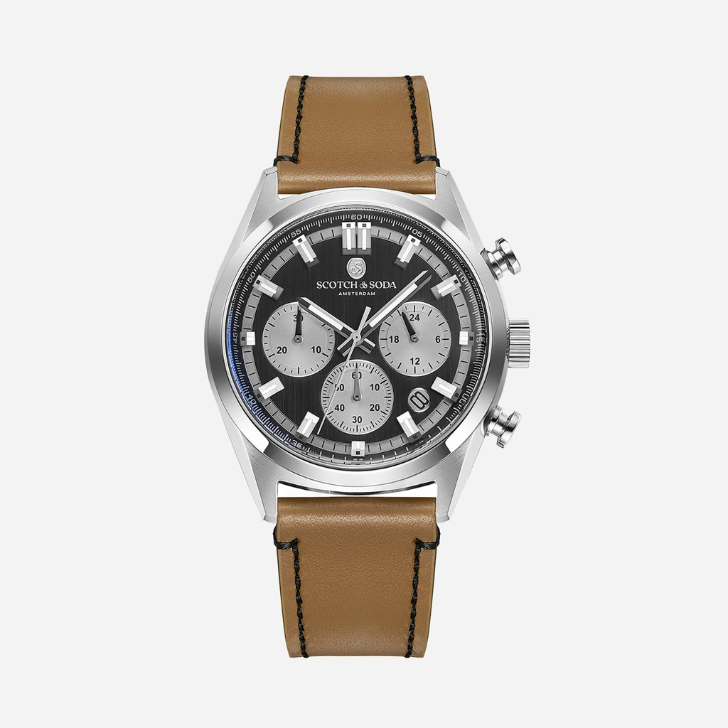 Scotch & Soda herr svart/stål, läderband - SSM.107B