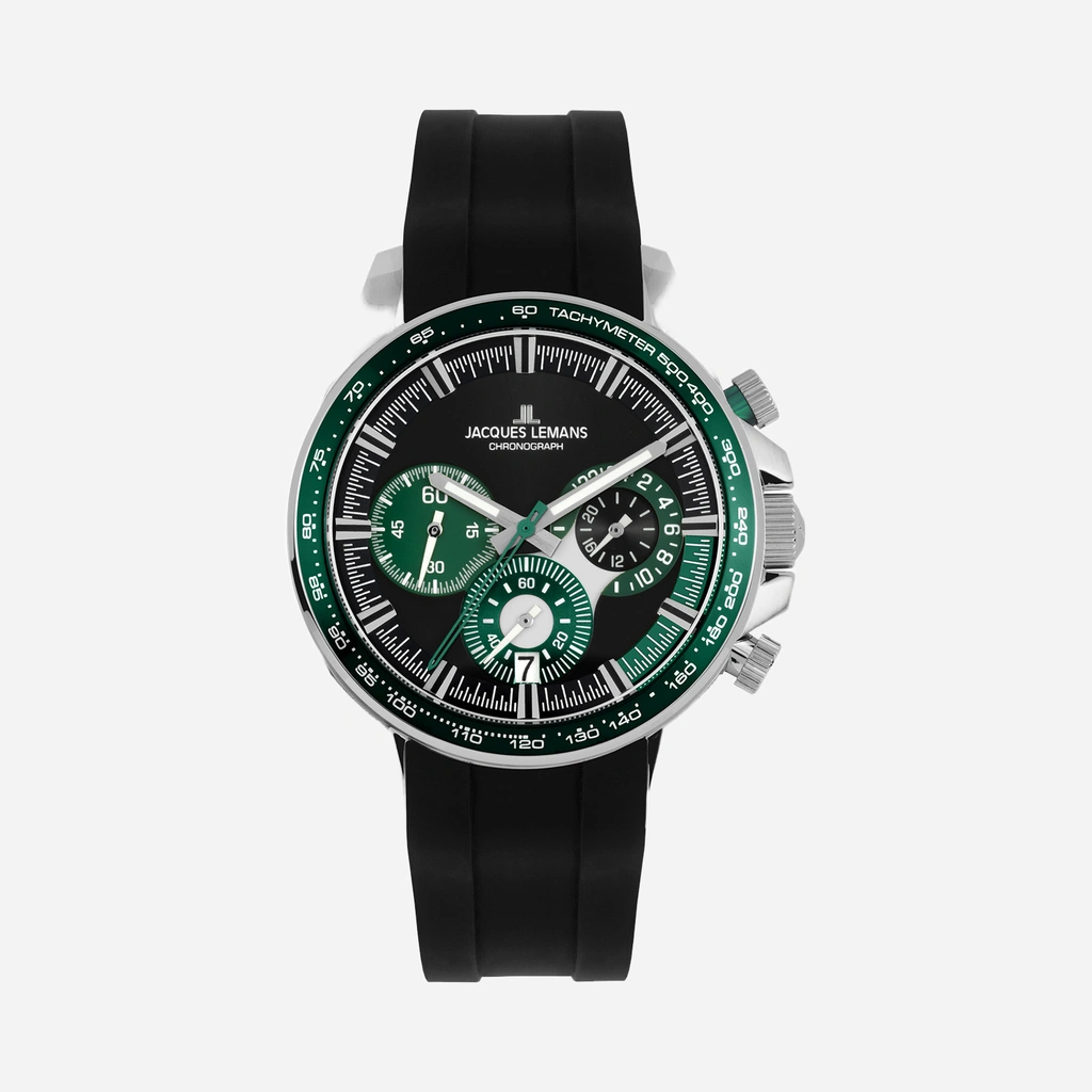 Jacques Lemans Liverpool herr svart/stål, silikonband - 1-2127C