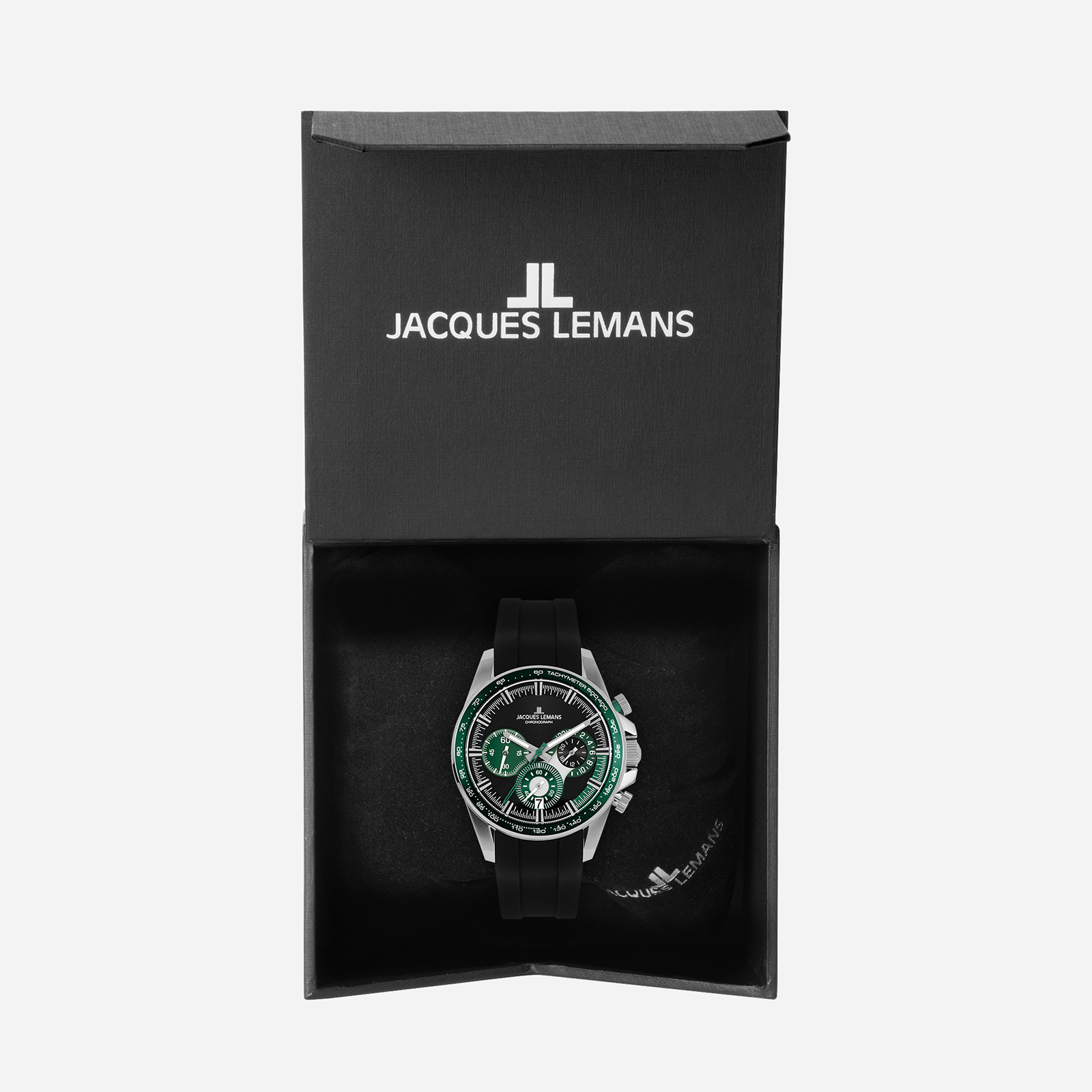 Jacques Lemans Liverpool herr svart/stål, silikonband - 1-2127C