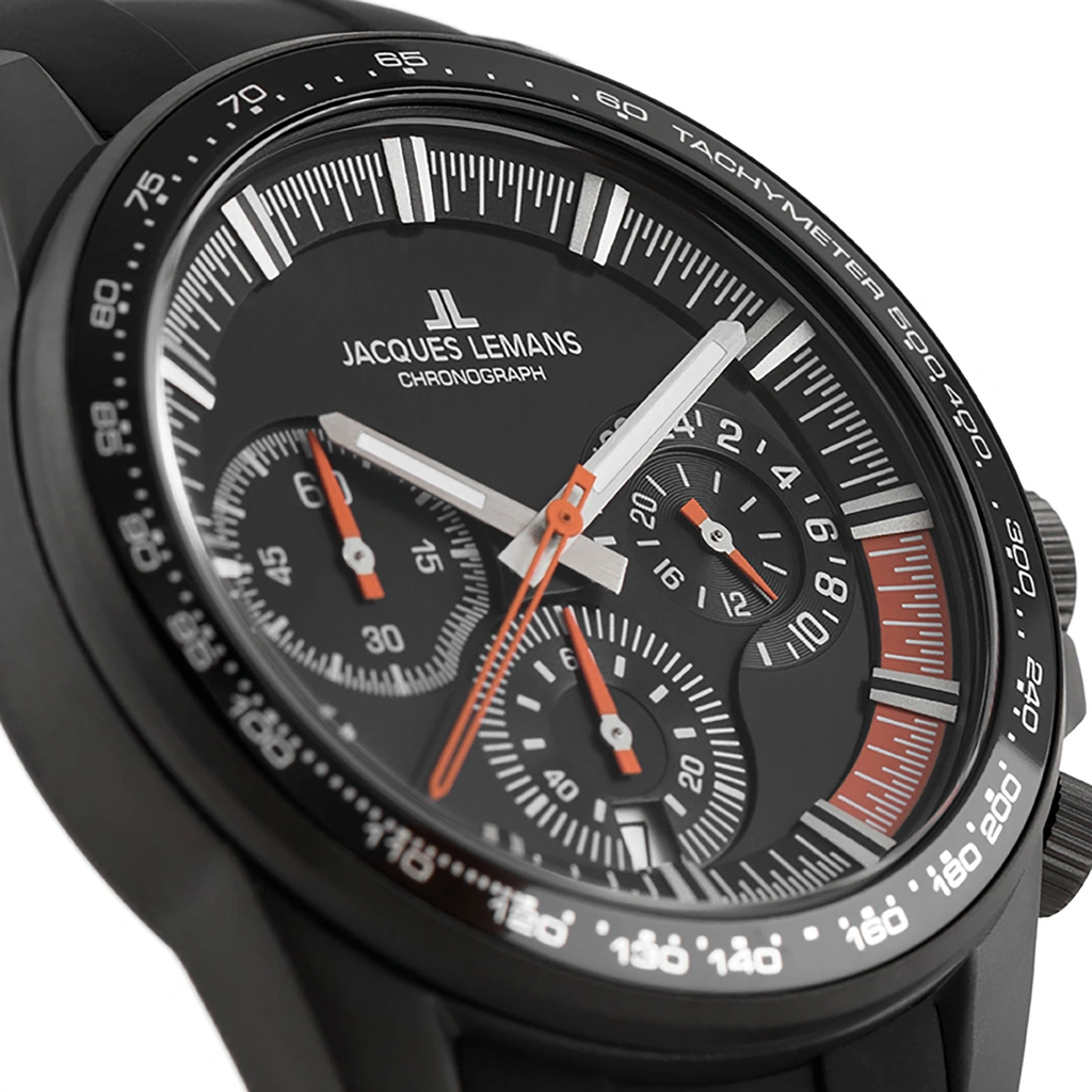 Jacques Lemans Liverpool herr svart, silikonband - 1-2127D