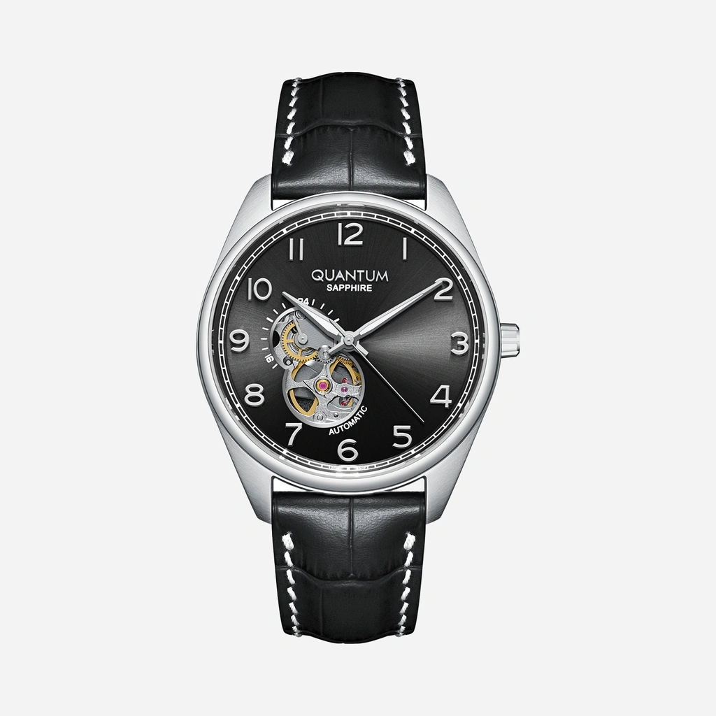 Quantum Automatic herr svart/stål, läderband - QMG1241.351