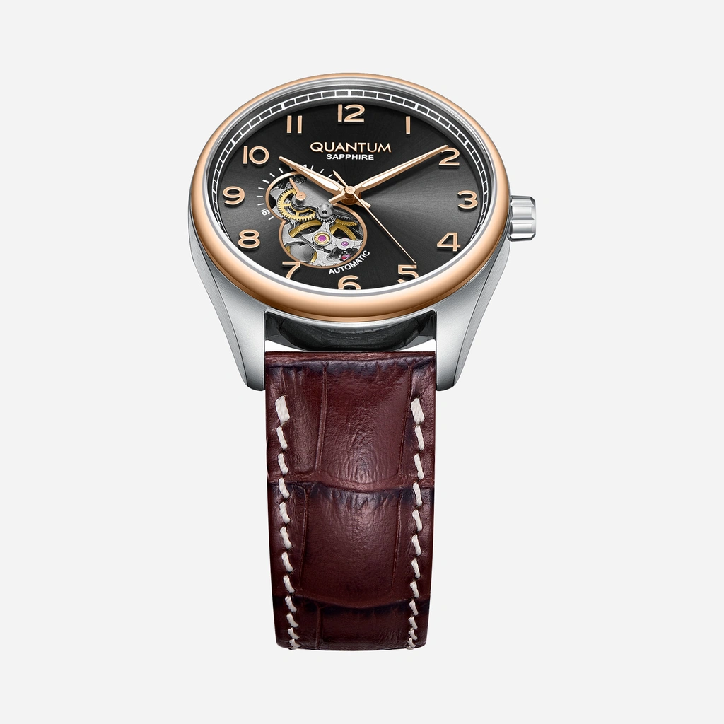 Quantum Automatic herr grå/stål, läderband - QMG1241.352