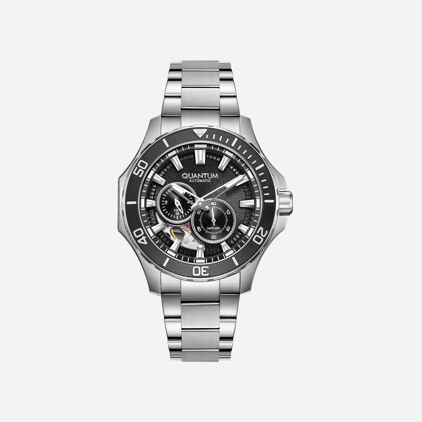 Quantum Automatic herr svart/stål, metallband - QMG1188.350