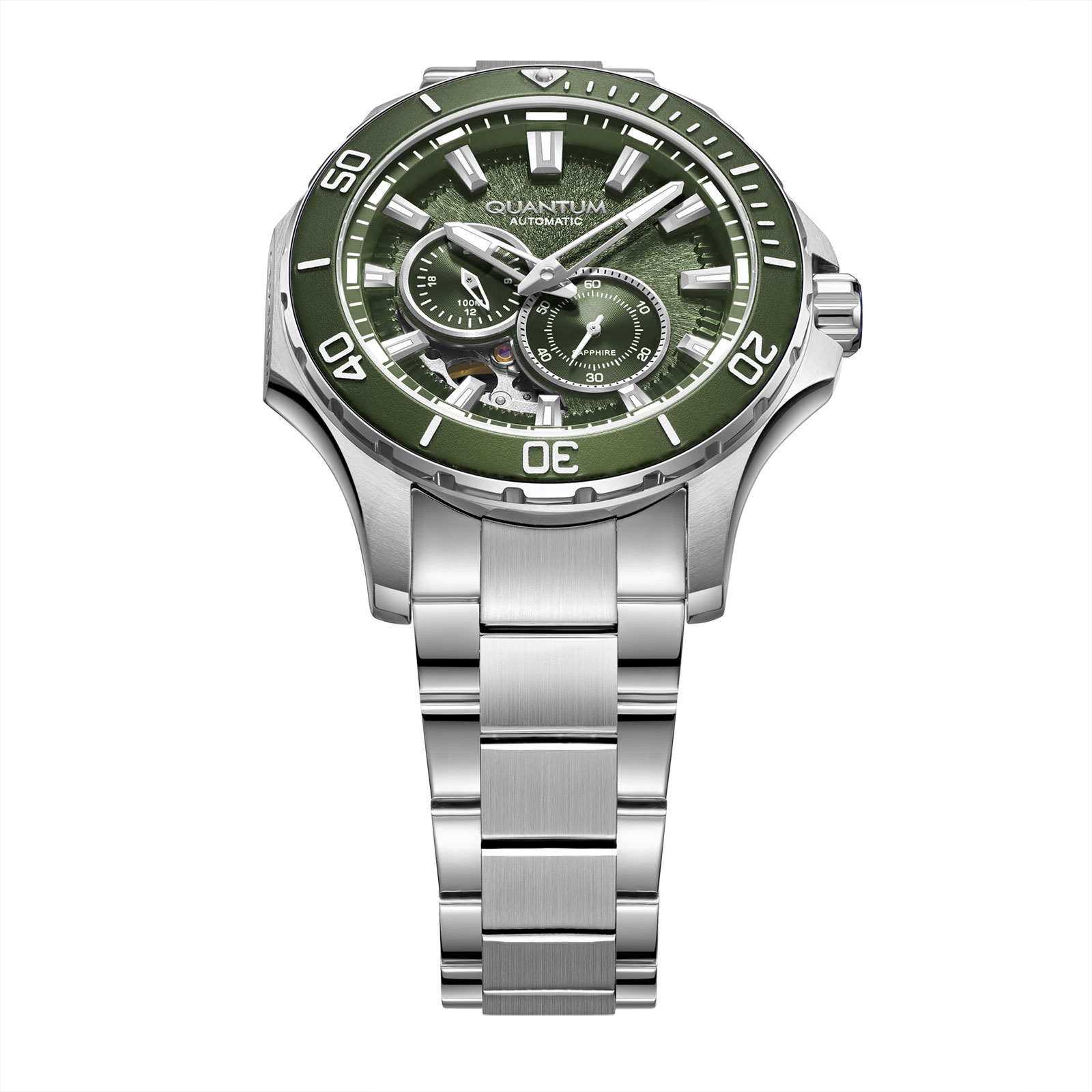 Quantum Automatic herr grön/stål, metallband - QMG1188.370