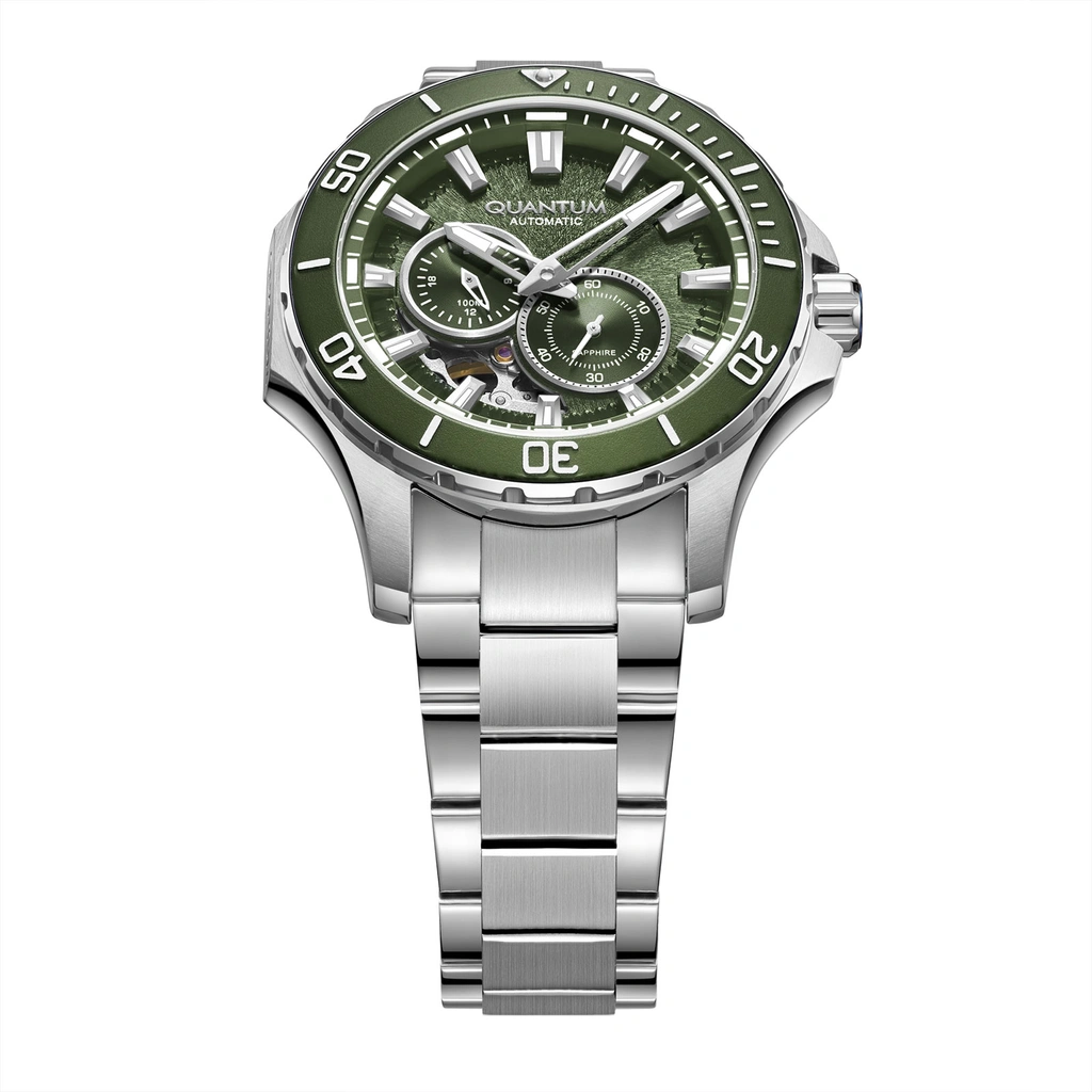 Quantum Automatic herr grön/stål, metallband - QMG1188.370
