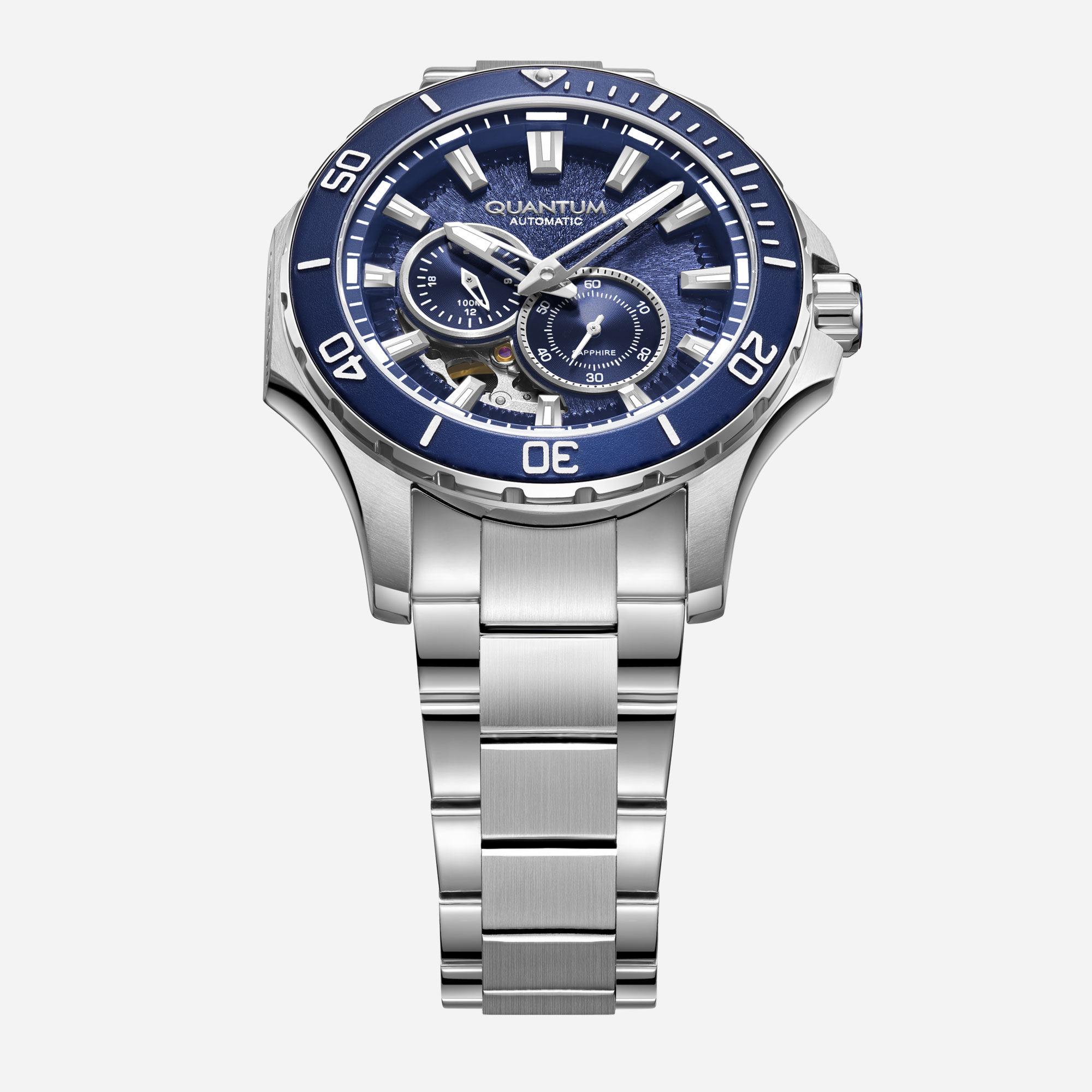 Quantum Automatic herr blå/stål, metallband - QMG1188.390