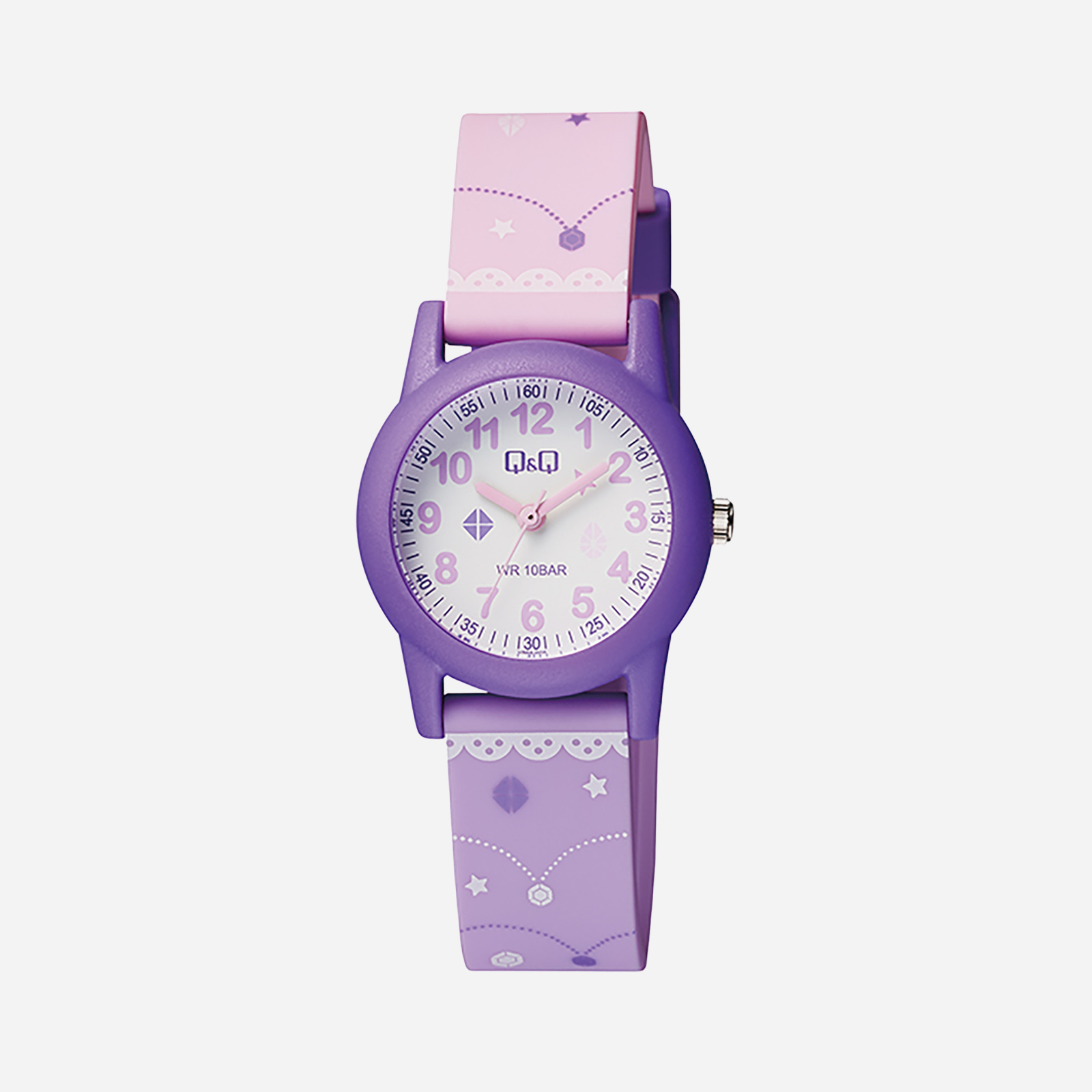 Q&Q Kids barnklocka vit/lila, lila gummiband