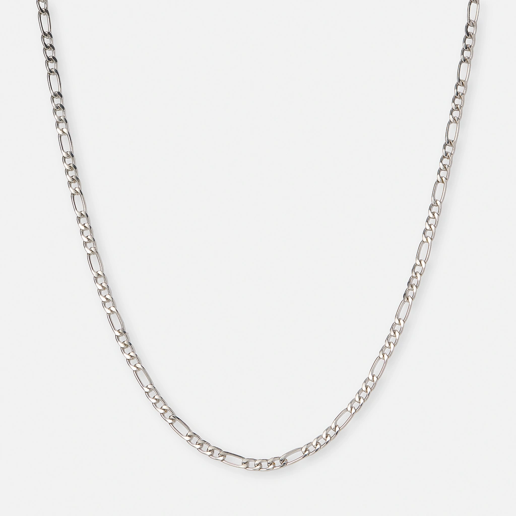 Silverfärgat halsband, figarokedja - 38+8cm