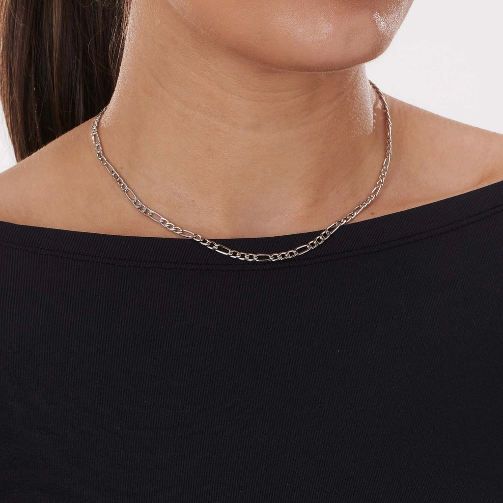 Silverfärgat halsband, figarokedja - 38+8cm