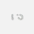 Silverfärgade örhängen, creoler med glasstenar - 2 cm