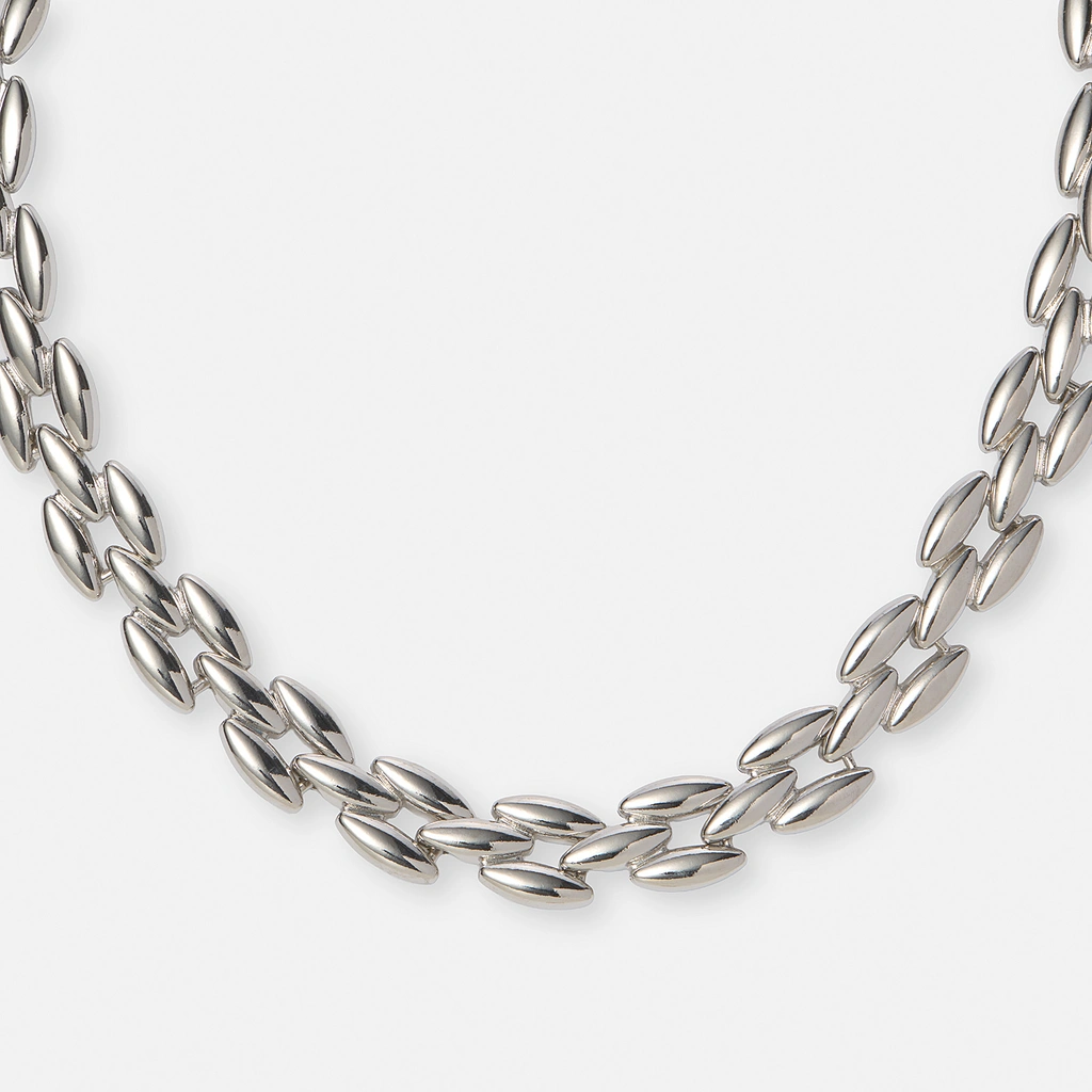 Silverfärgat halsband, ovala länkar - 42 cm