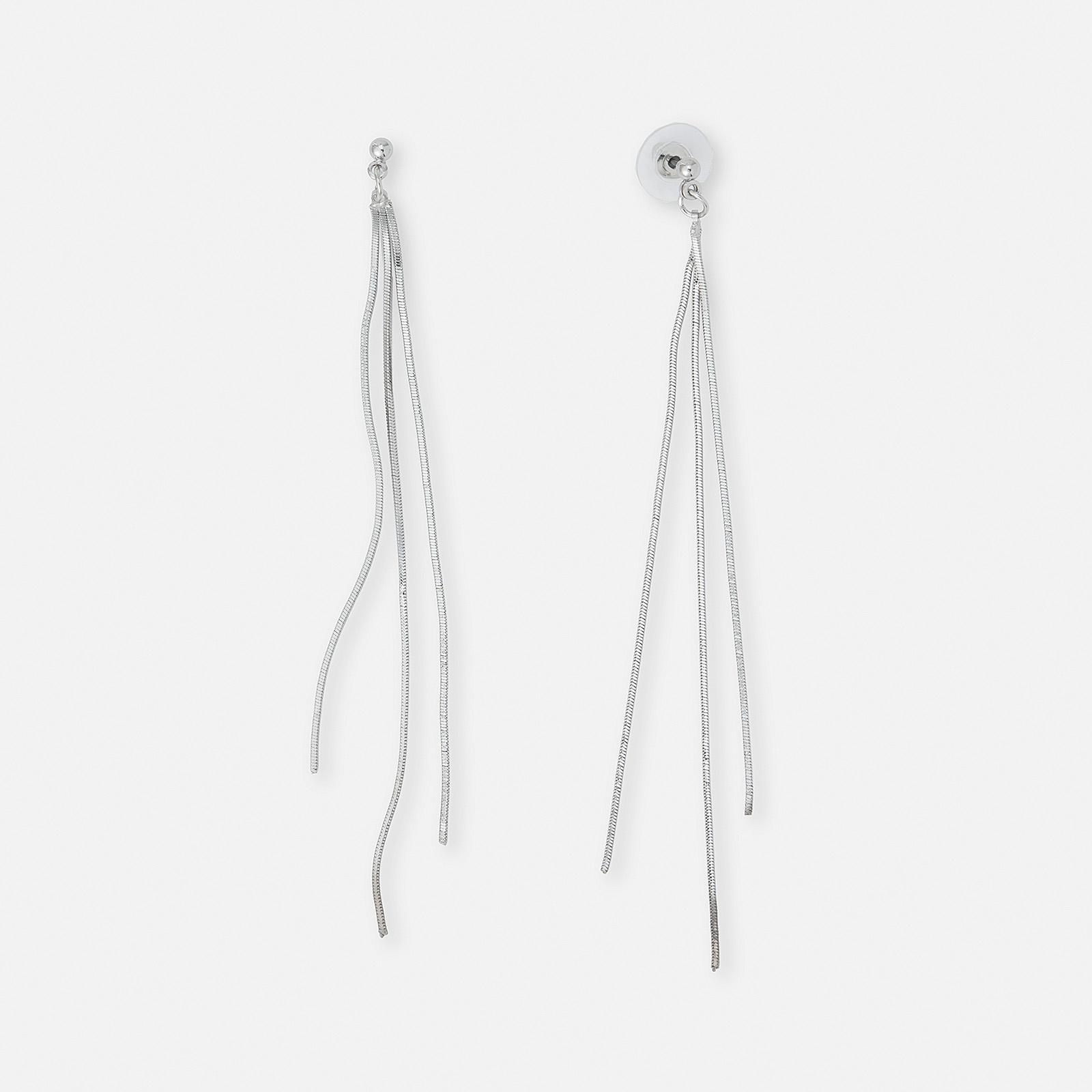 Silverfärgade örhängen, långa kedjor med stift - 0,3x10cm