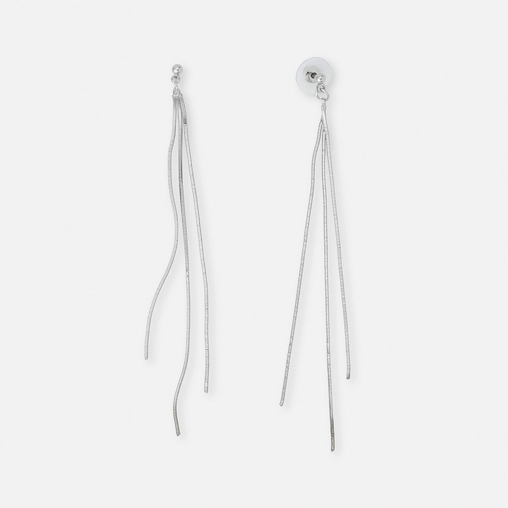 Silverfärgade örhängen, långa kedjor med stift - 0,3x10cm