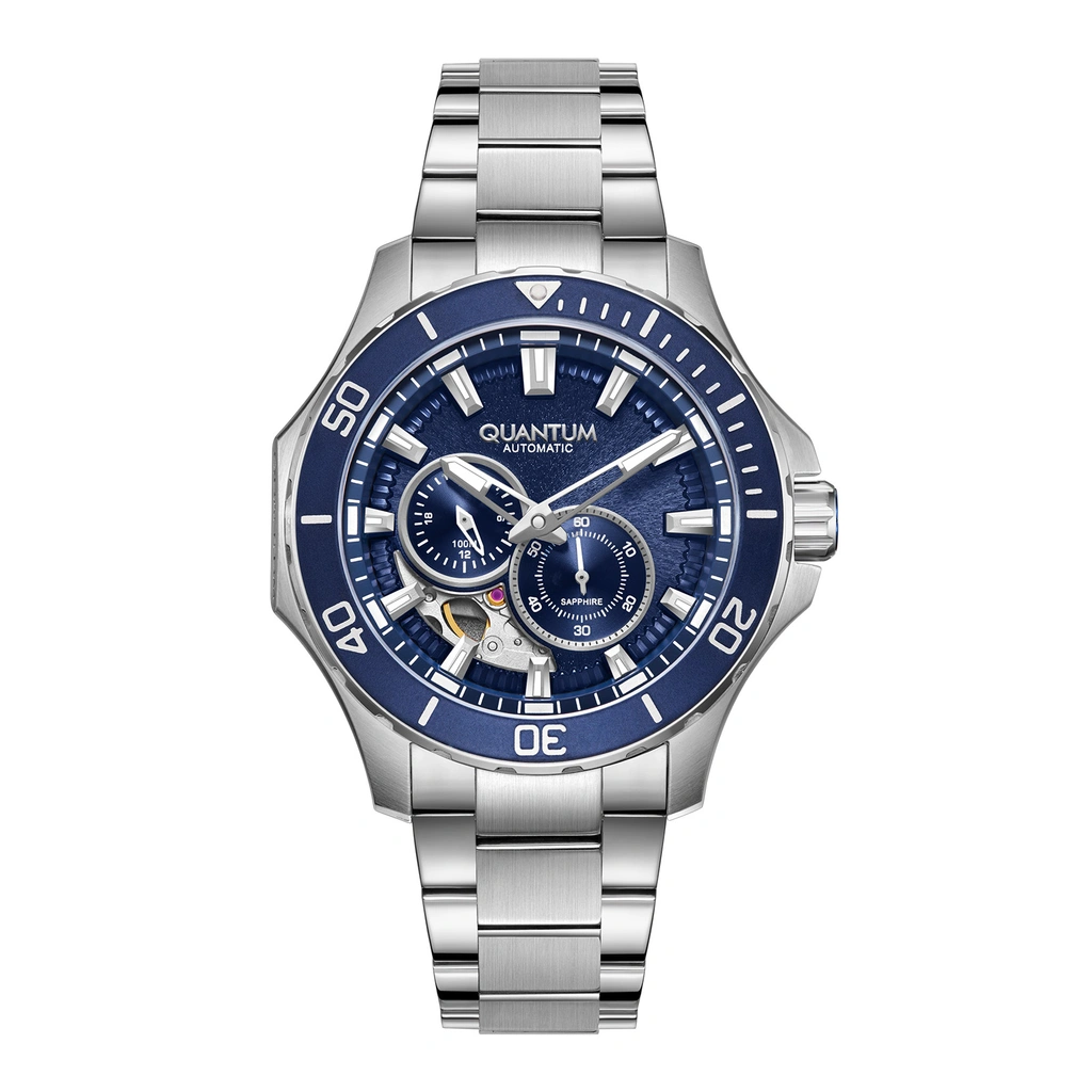 Quantum Automatic herr blå/stål, metallband - QMG1188.390