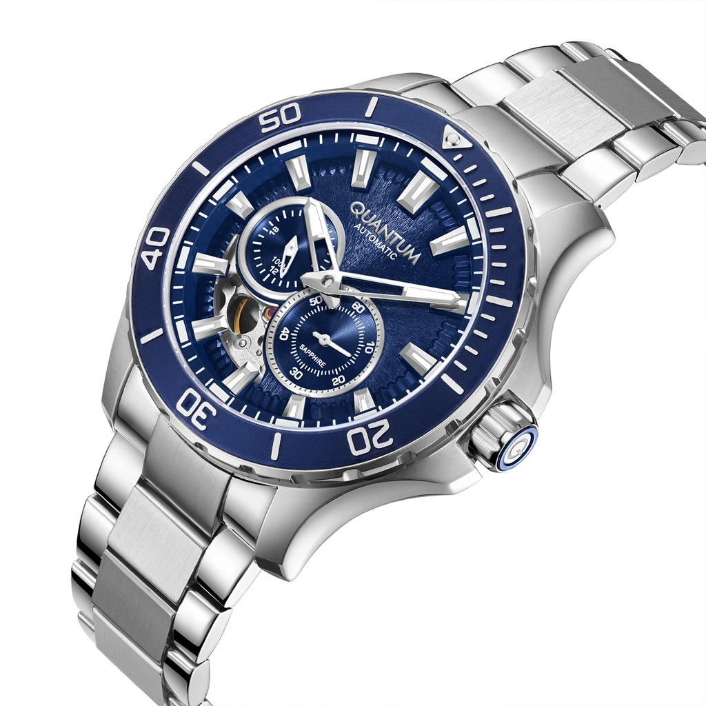 Quantum Automatic herr blå/stål, metallband - QMG1188.390