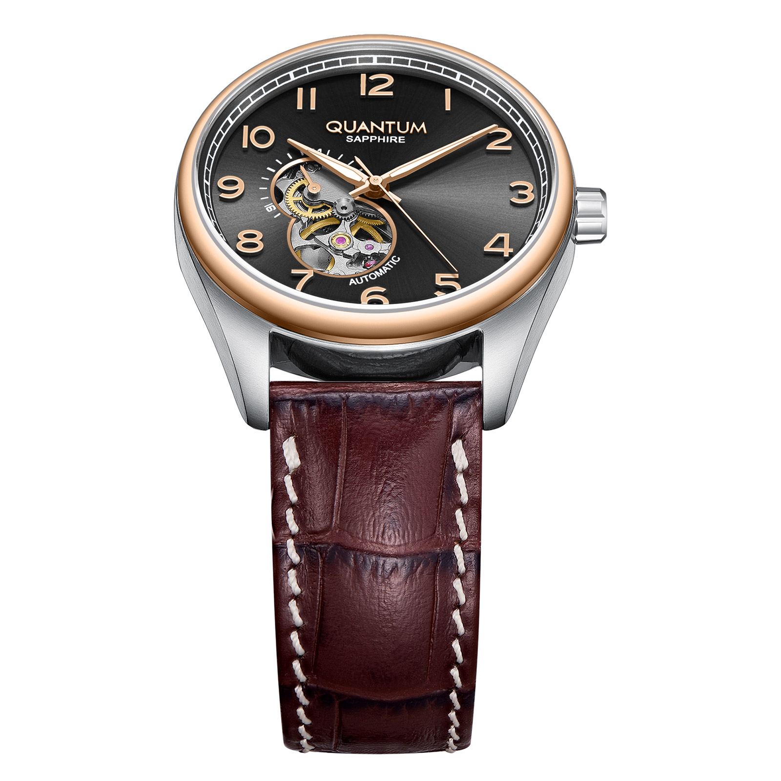 Quantum Automatic herr grå/stål, läderband - QMG1241.352
