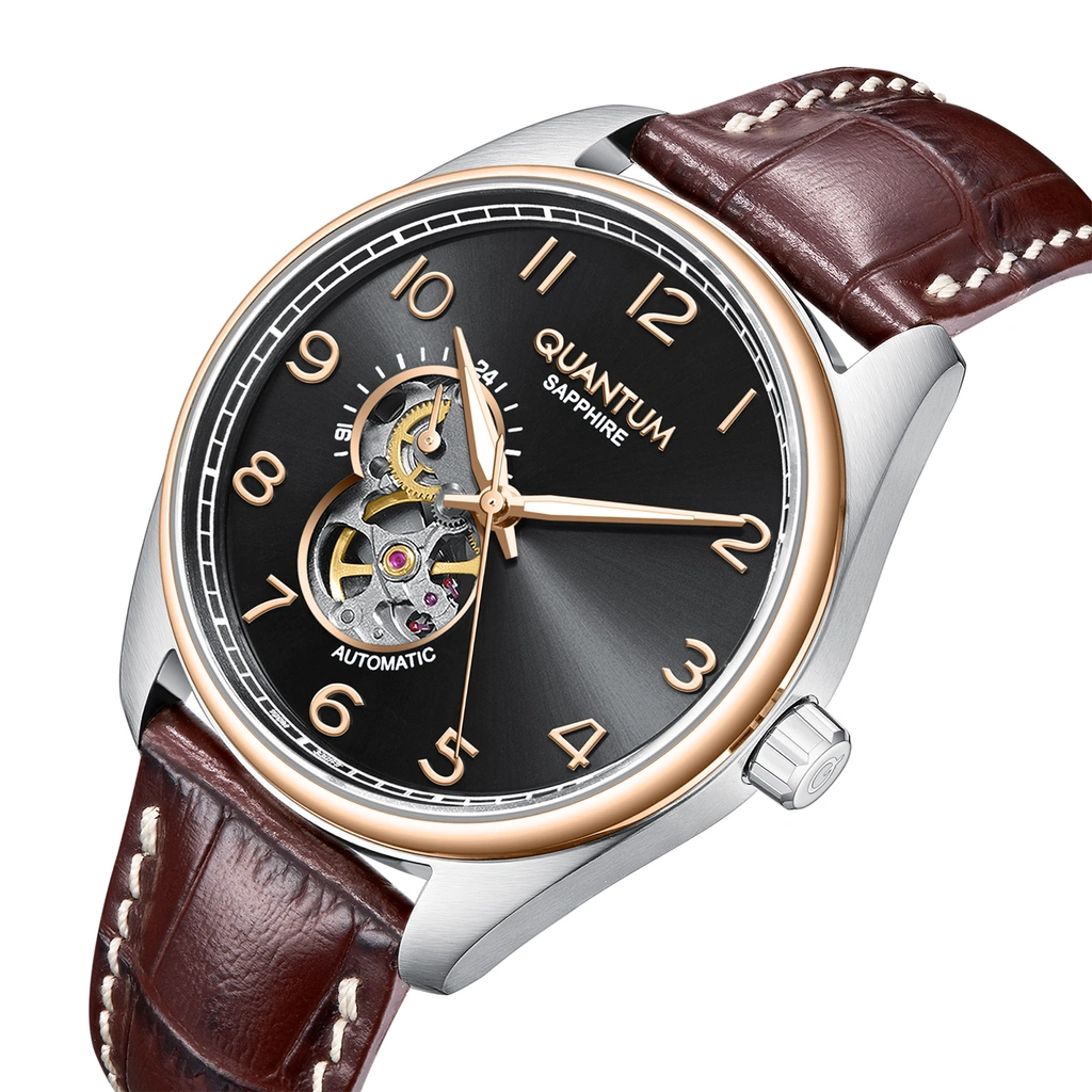 Quantum Automatic herr grå/stål, läderband - QMG1241.352