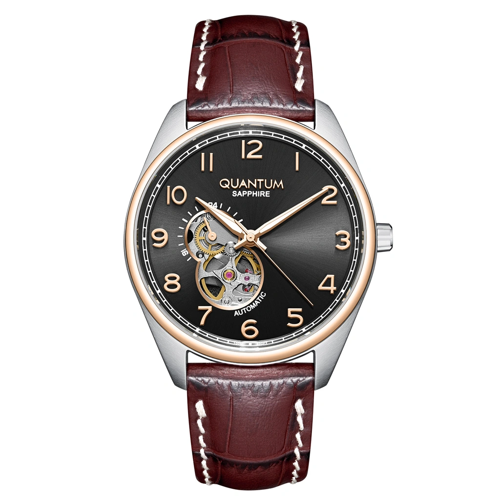 Quantum Automatic herr grå/stål, läderband - QMG1241.352