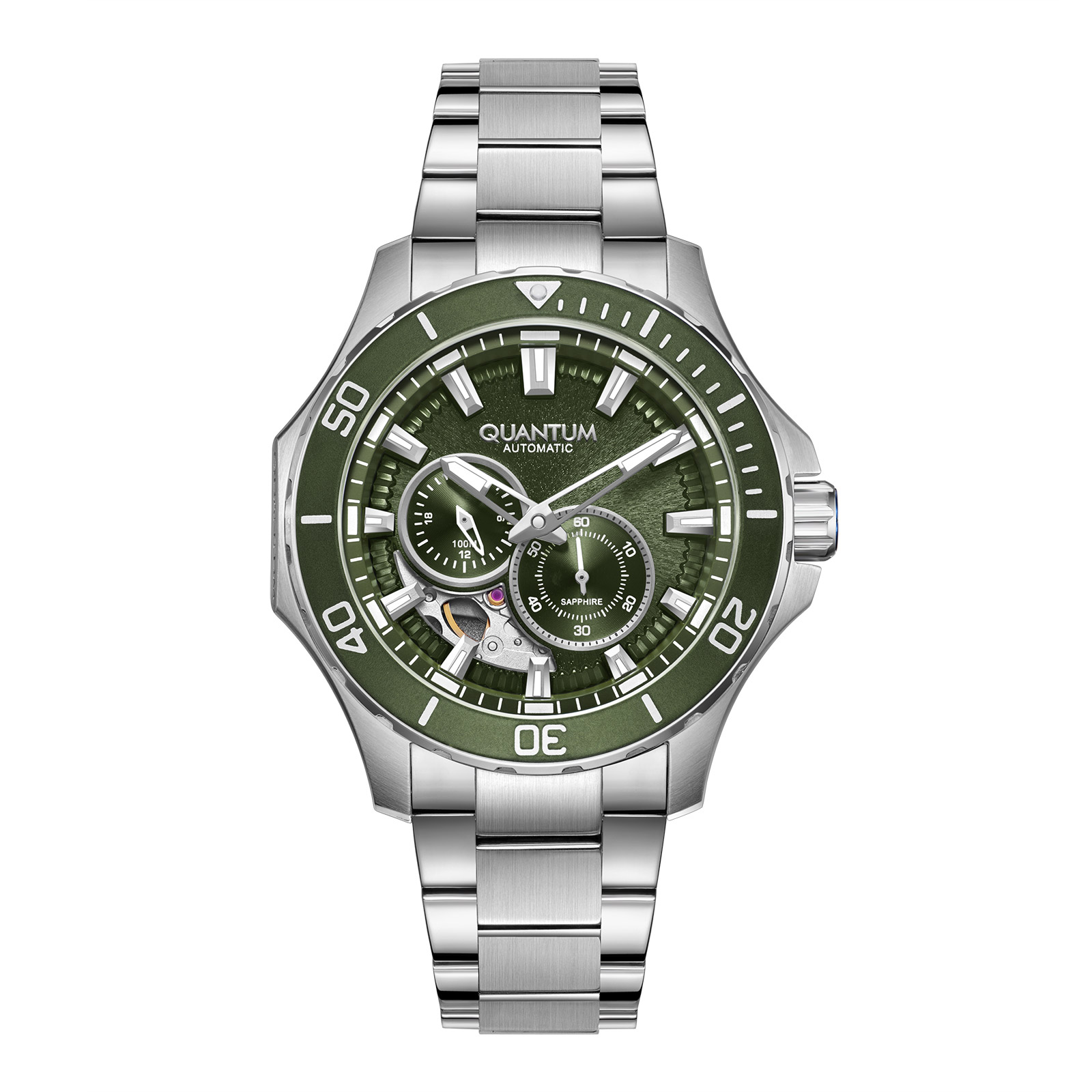 Quantum Automatic herr grön/stål, metallband - QMG1188.370