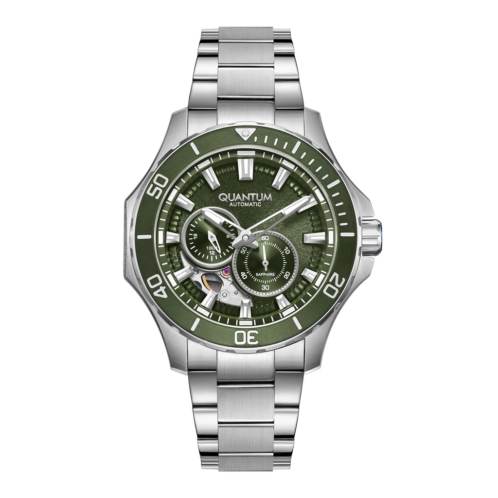 Quantum Automatic herr grön/stål, metallband - QMG1188.370
