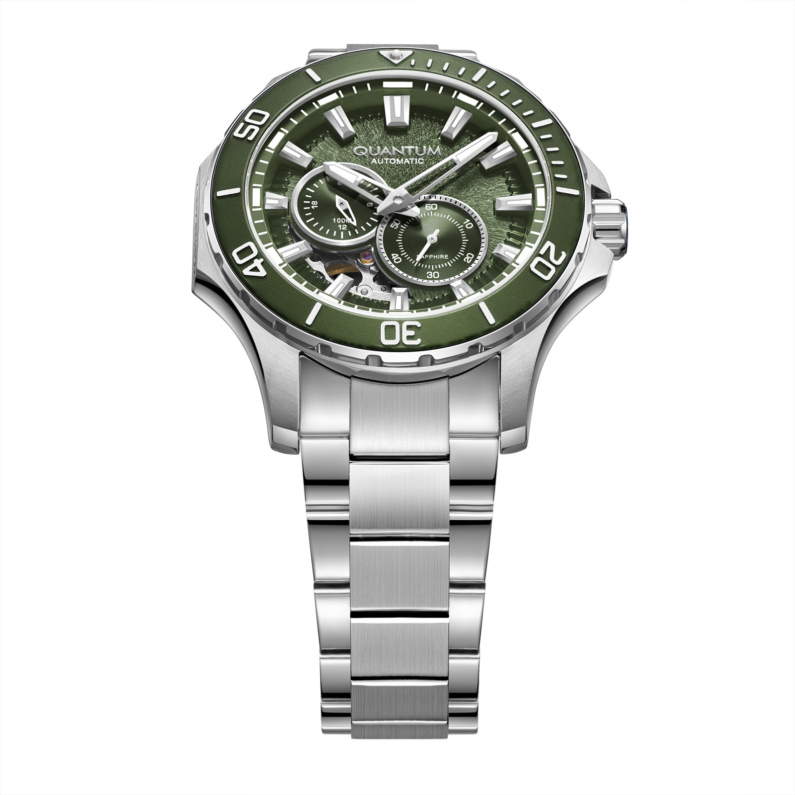 Quantum Automatic herr grön/stål, metallband - QMG1188.370