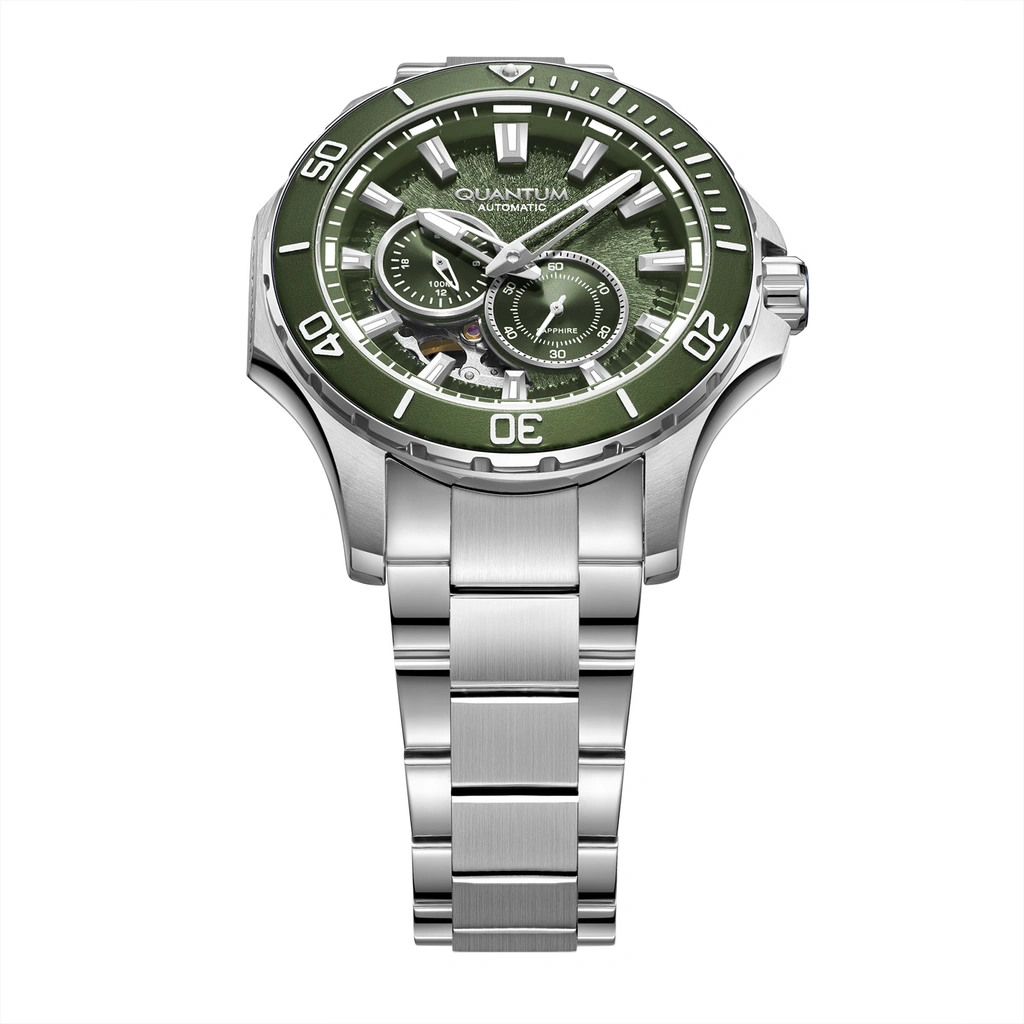 Quantum Automatic herr grön/stål, metallband - QMG1188.370
