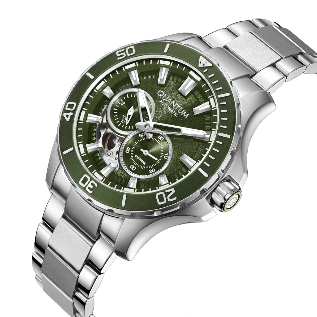 Quantum Automatic herr grön/stål, metallband - QMG1188.370