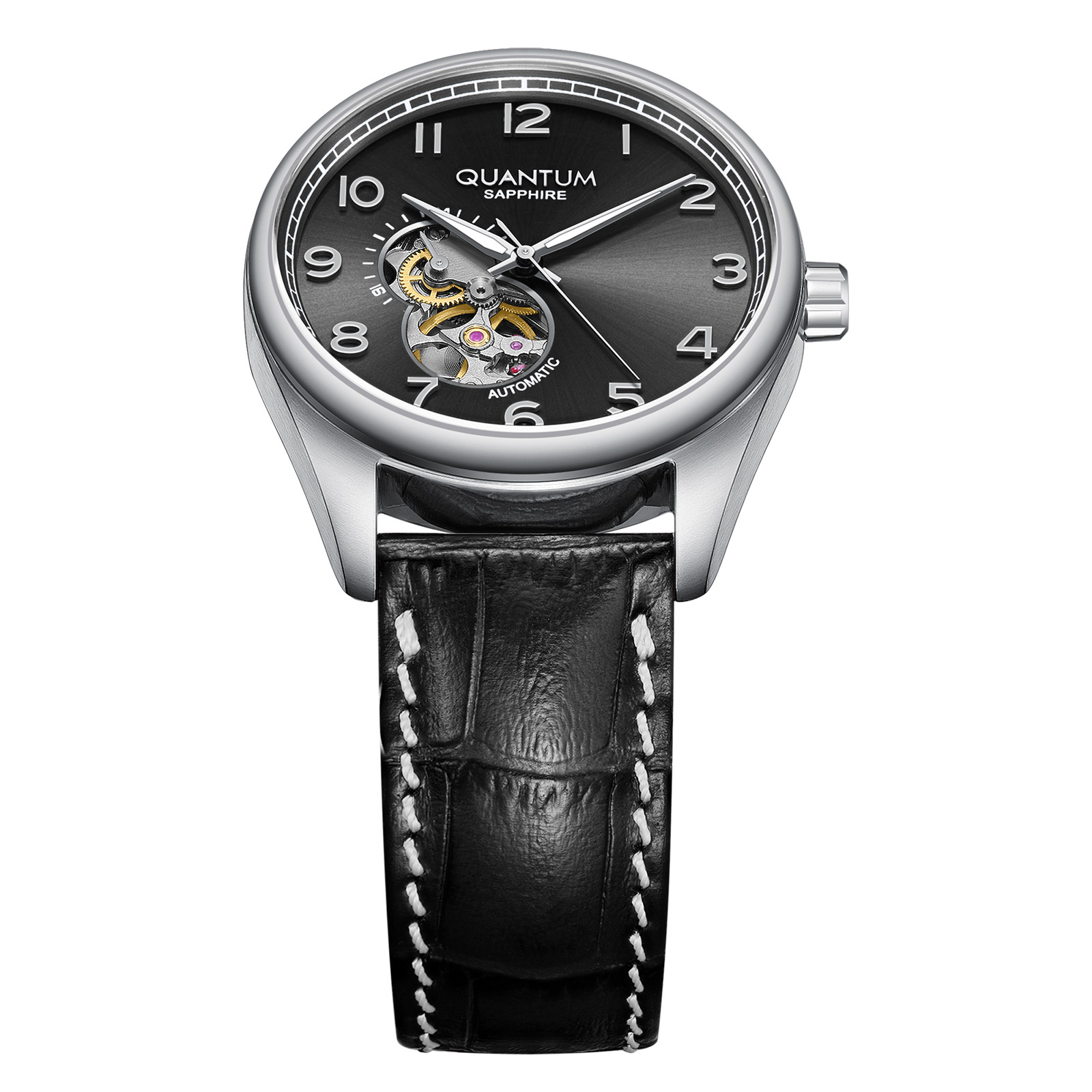 Quantum Automatic herr svart/stål, läderband - QMG1241.351