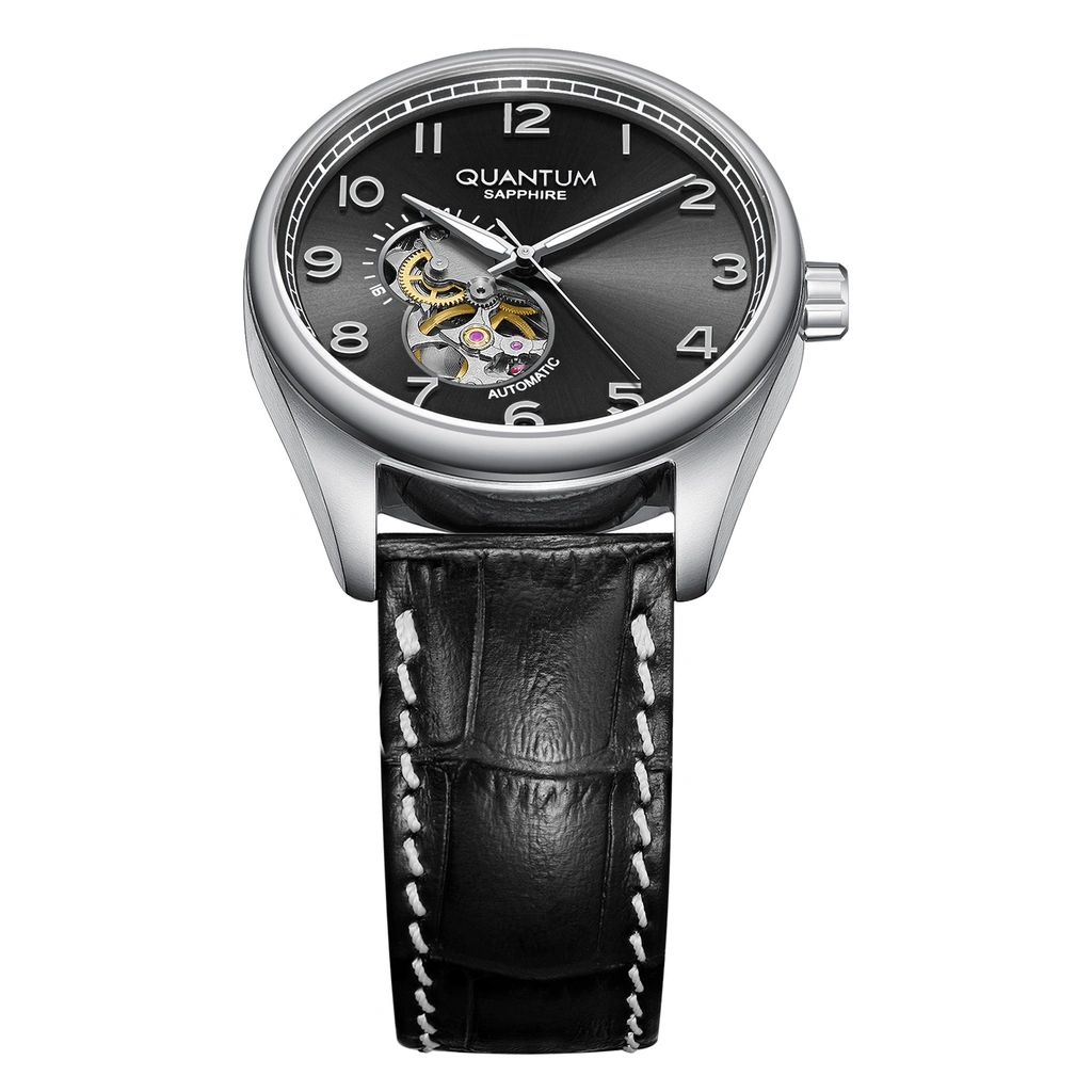 Quantum Automatic herr svart/stål, läderband - QMG1241.351