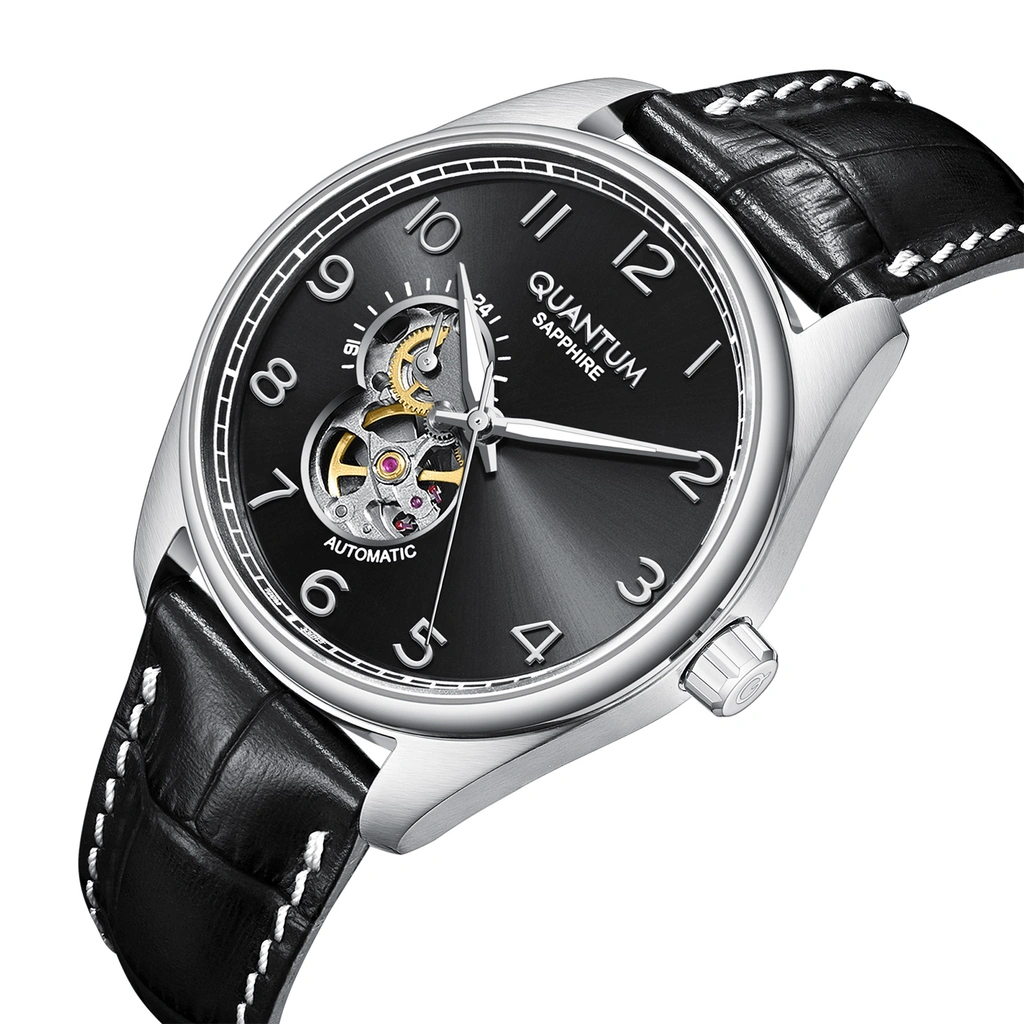 Quantum Automatic herr svart/stål, läderband - QMG1241.351