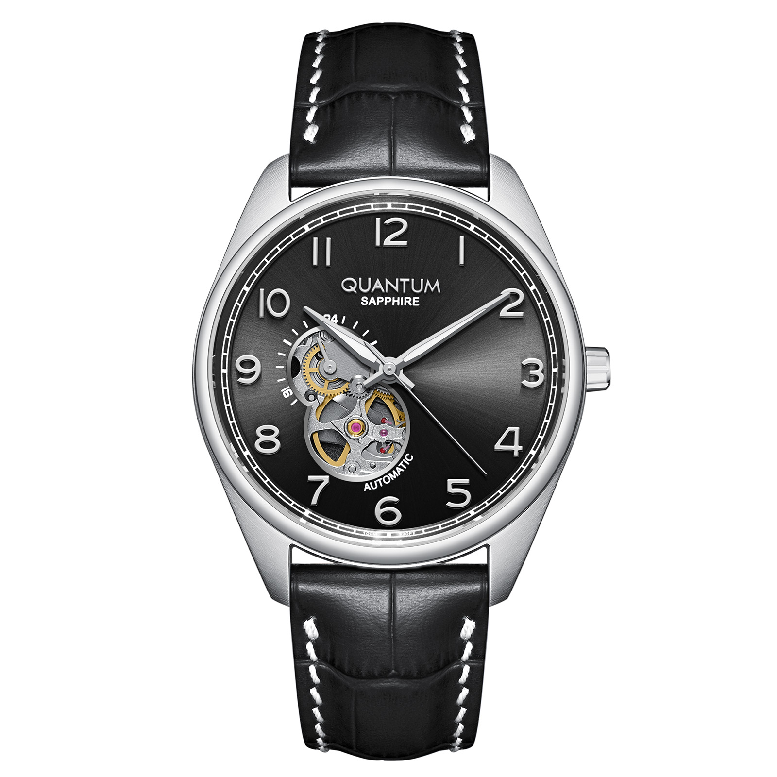 Quantum Automatic herr svart/stål, läderband - QMG1241.351