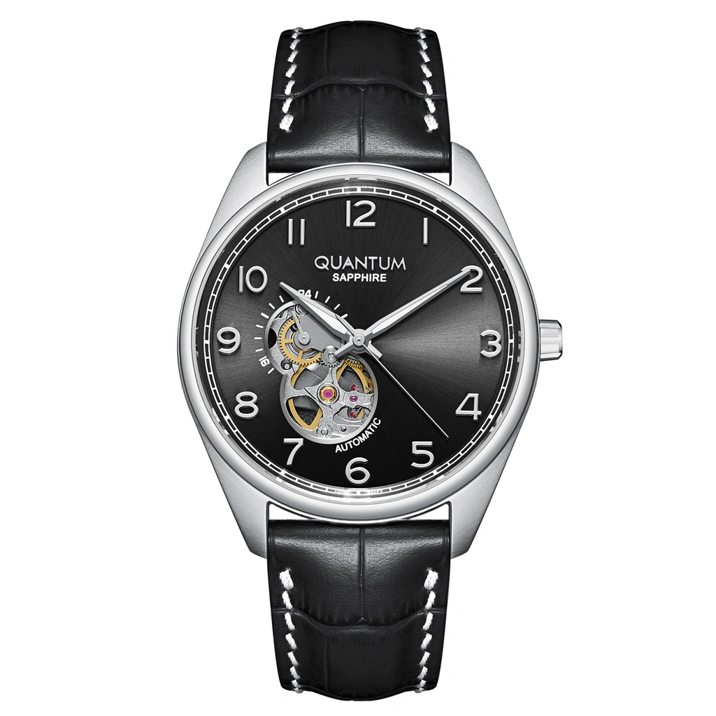 Quantum Automatic herr svart/stål, läderband - QMG1241.351