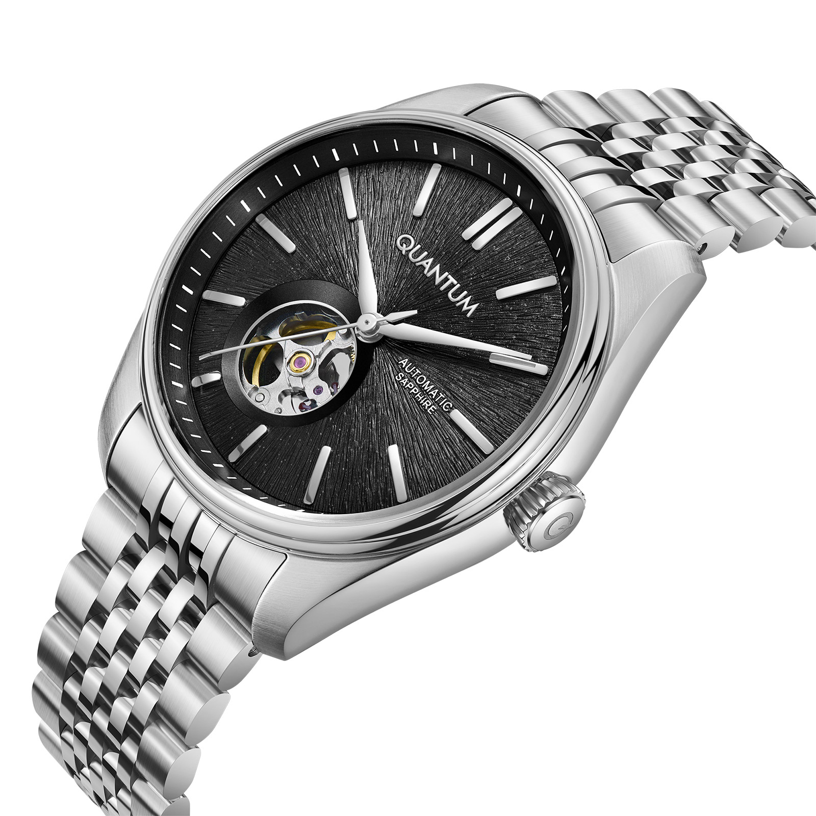 Quantum Automatic herr svart/stål, metallband - QMG1207.350