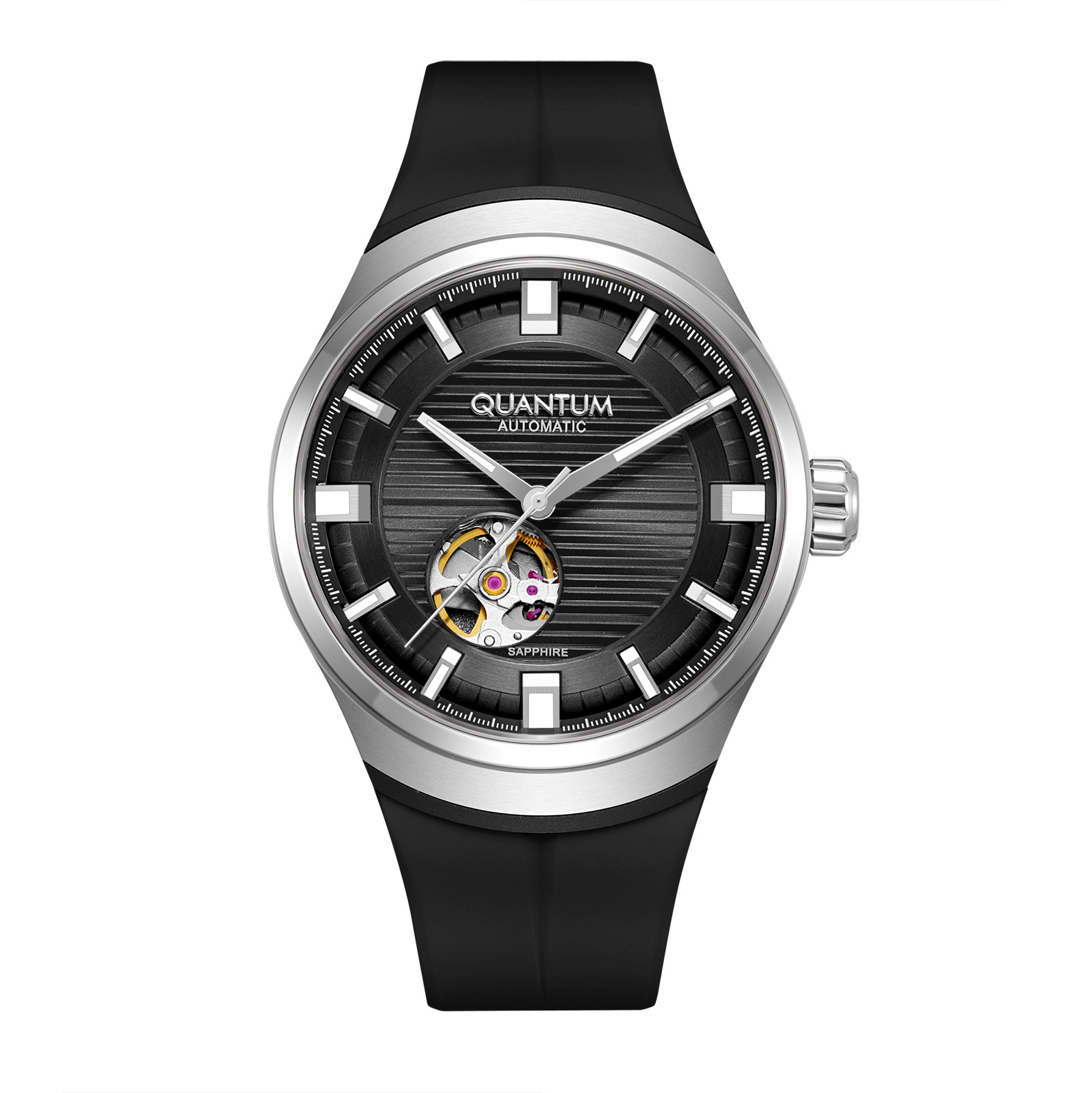 Quantum Automatic herr svart/stål, silikonband - QMG1203.351