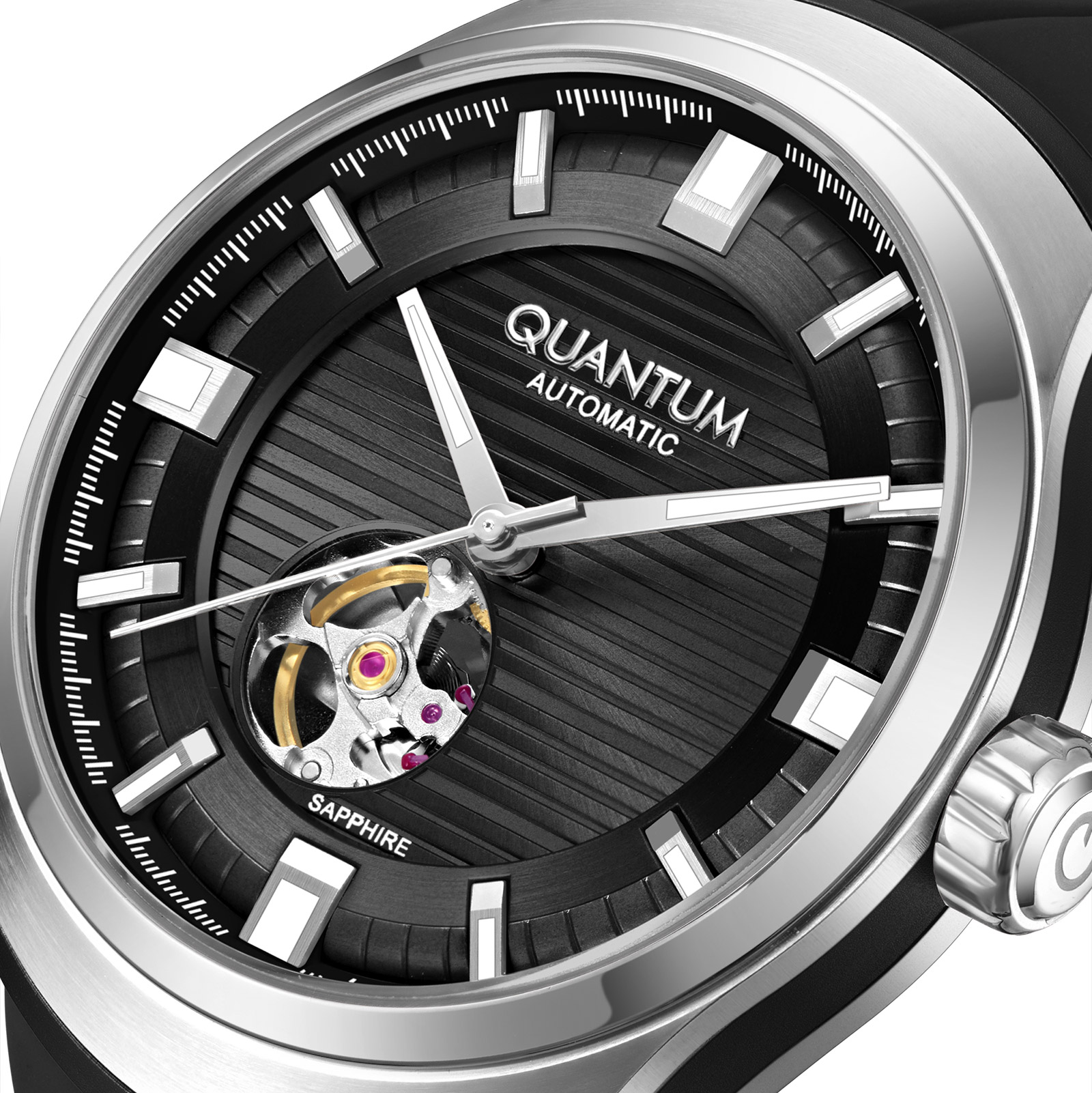 Quantum Automatic herr svart/stål, silikonband - QMG1203.351