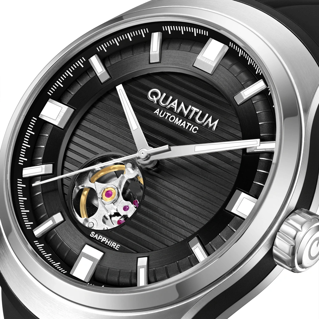 Quantum Automatic herr svart/stål, silikonband - QMG1203.351