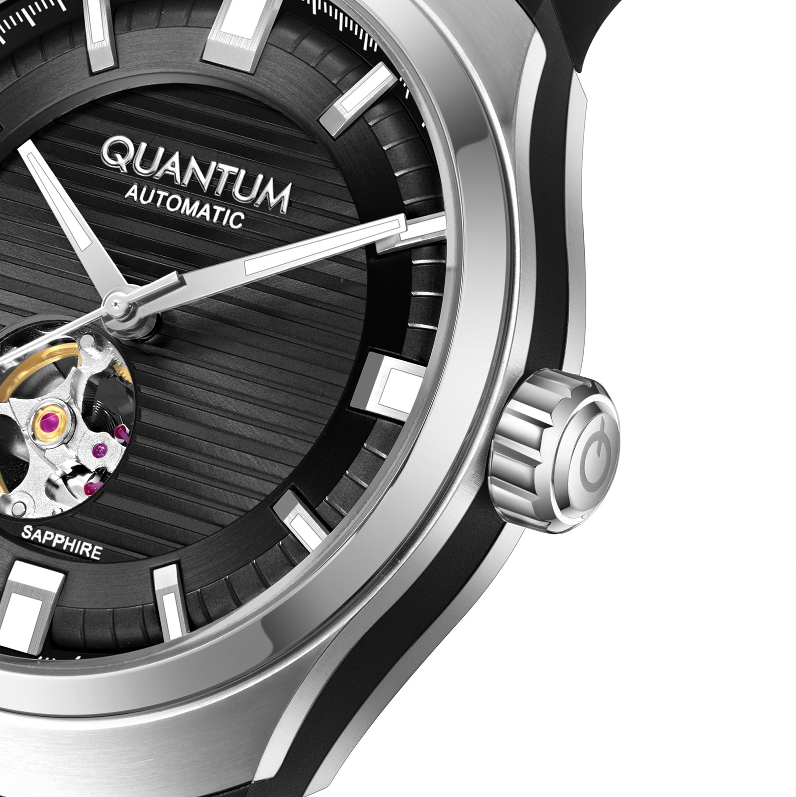 Quantum Automatic herr svart/stål, silikonband - QMG1203.351