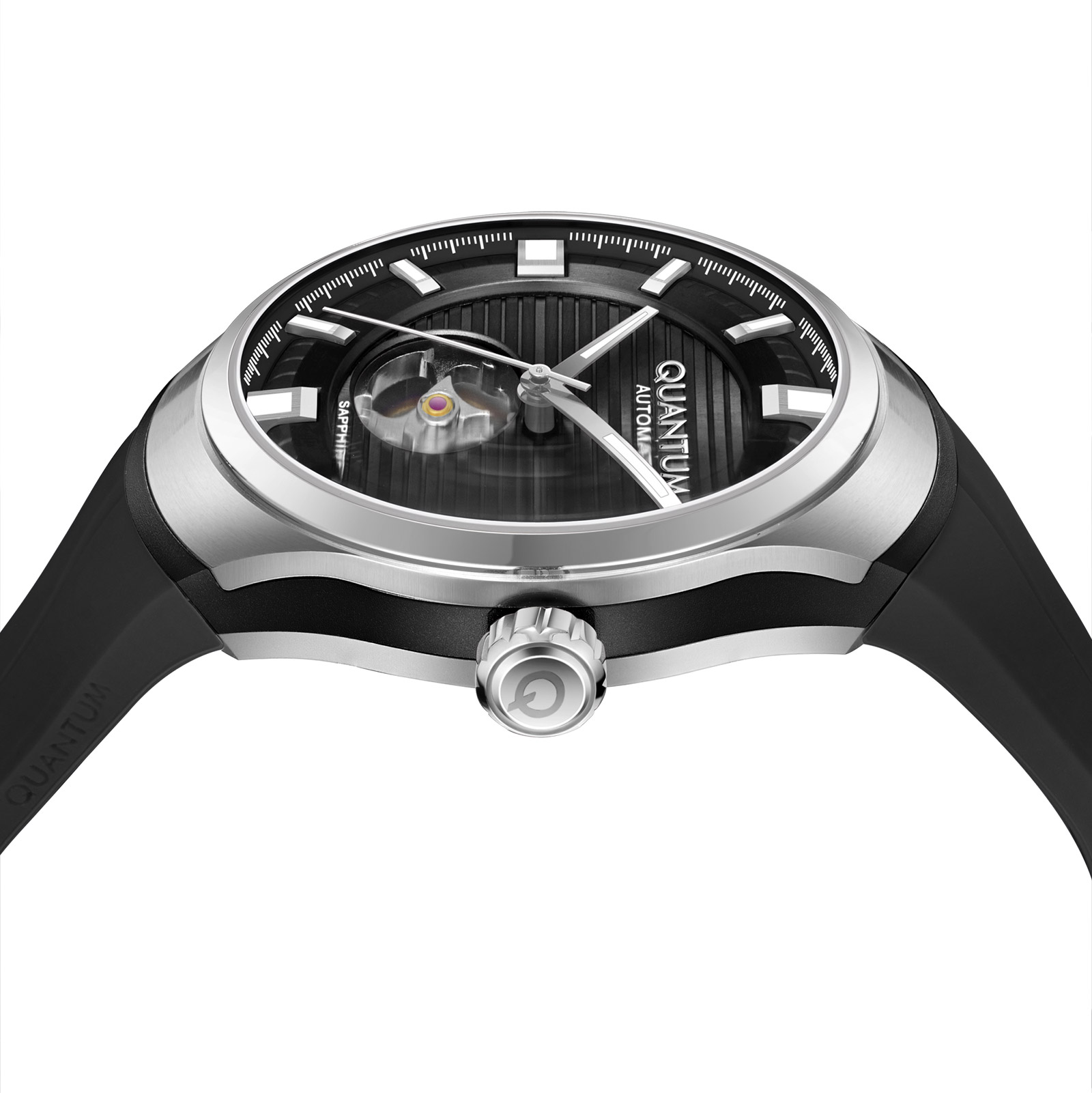 Quantum Automatic herr svart/stål, silikonband - QMG1203.351