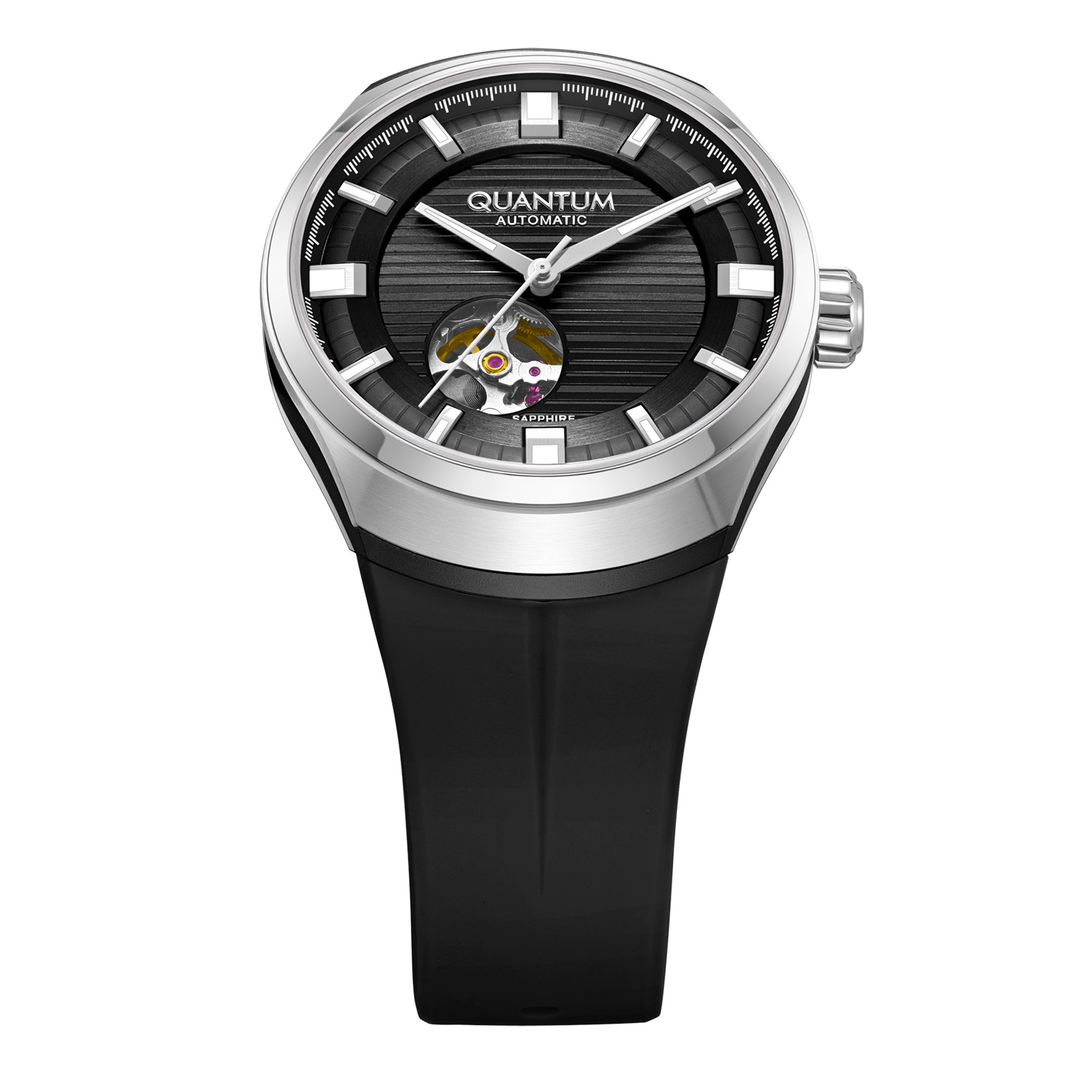 Quantum Automatic herr svart/stål, silikonband - QMG1203.351