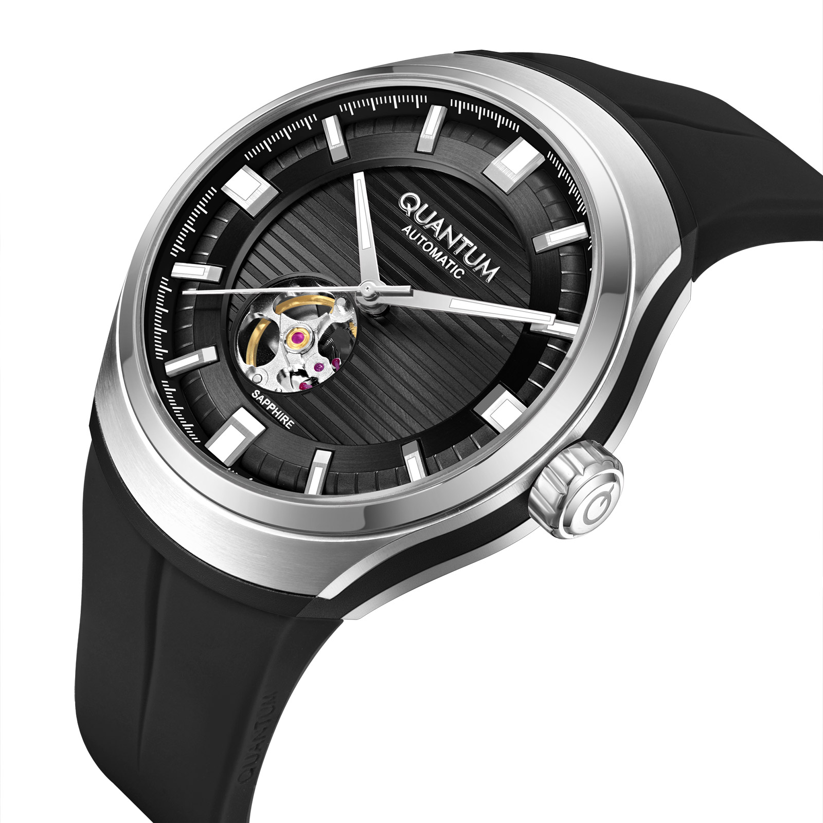 Quantum Automatic herr svart/stål, silikonband - QMG1203.351