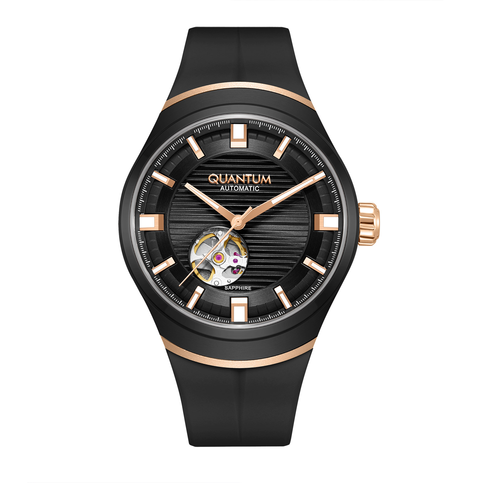 Quantum Automatic herr svart/stål, silikonband - QMG1203.851